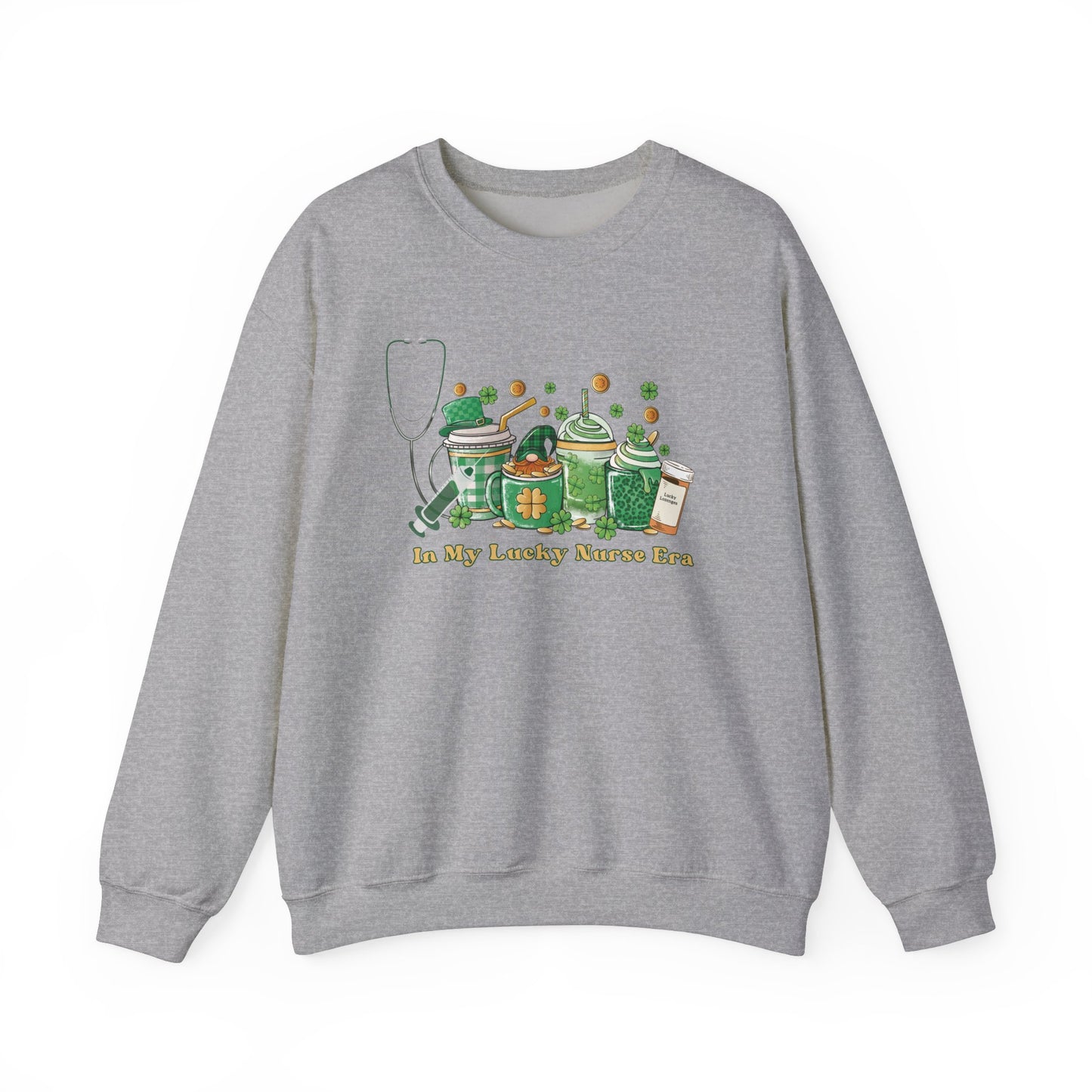 Nurse St. Patricks Sweatshirt , In my lucky Nurse Era, coffee, stethoscope, shots sweatshirt.