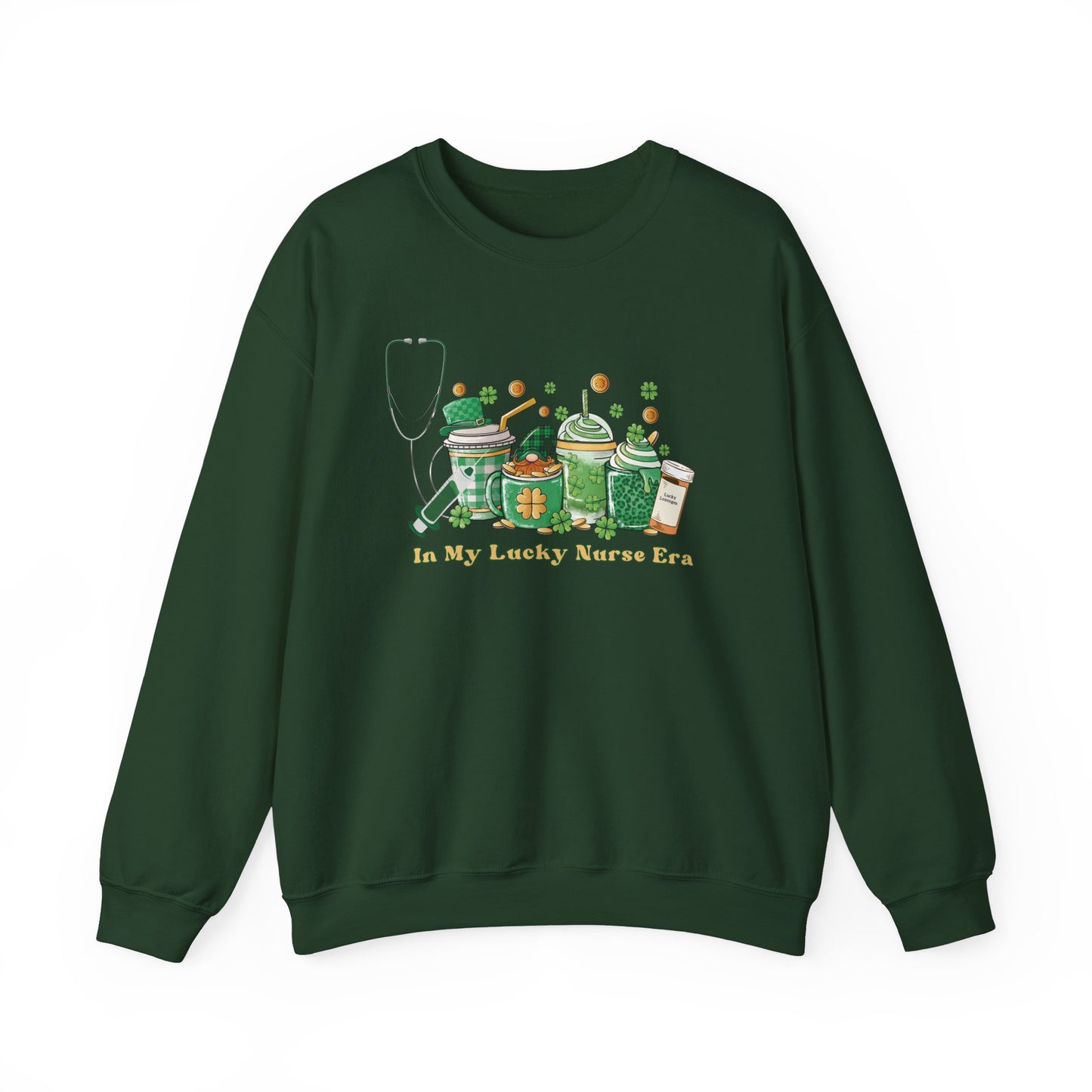 Nurse St. Patricks Sweatshirt , In my lucky Nurse Era, coffee, stethoscope, shots sweatshirt.
