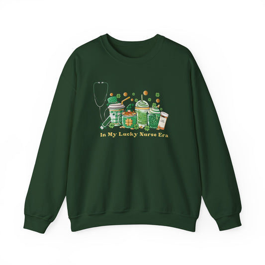 Nurse St. Patricks Sweatshirt , In my lucky Nurse Era, coffee, stethoscope, shots sweatshirt.