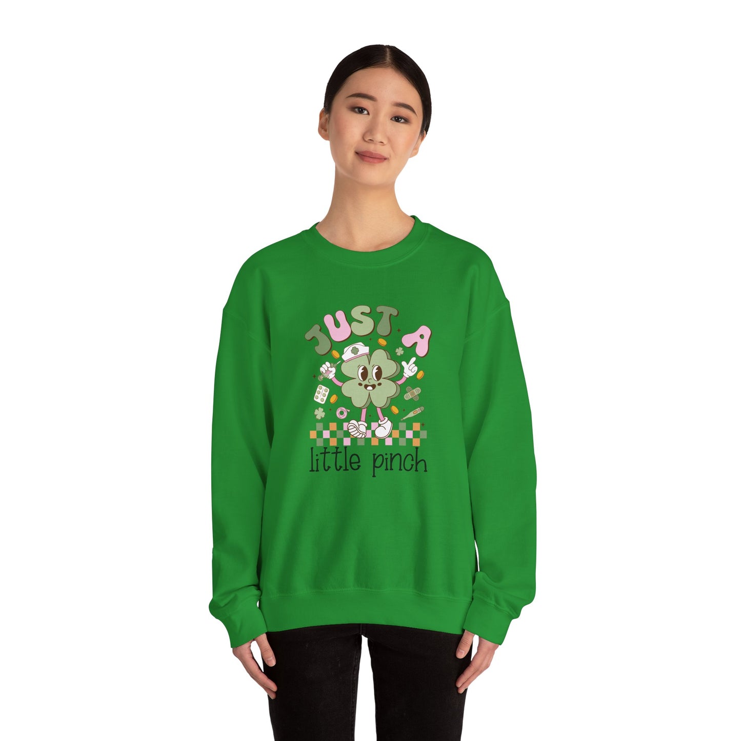 Just a little pinch Adorable Nurse St. Patricks Day Sweatshirt,  RN sweatershirt, ER Nurse, NICU Nurse, PICU nurse, clover, lucky nurse sweatshirt.