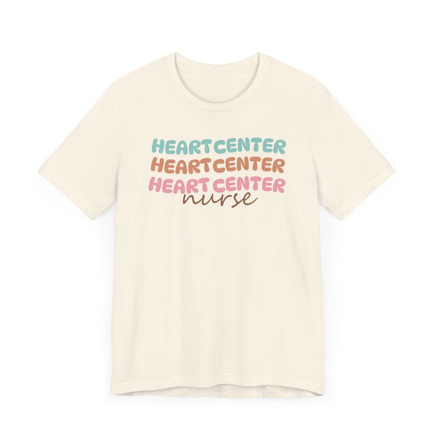 Rainbow Heart Center Bella Canvas Tshirt, multicolor tshirt perfect for work or out.