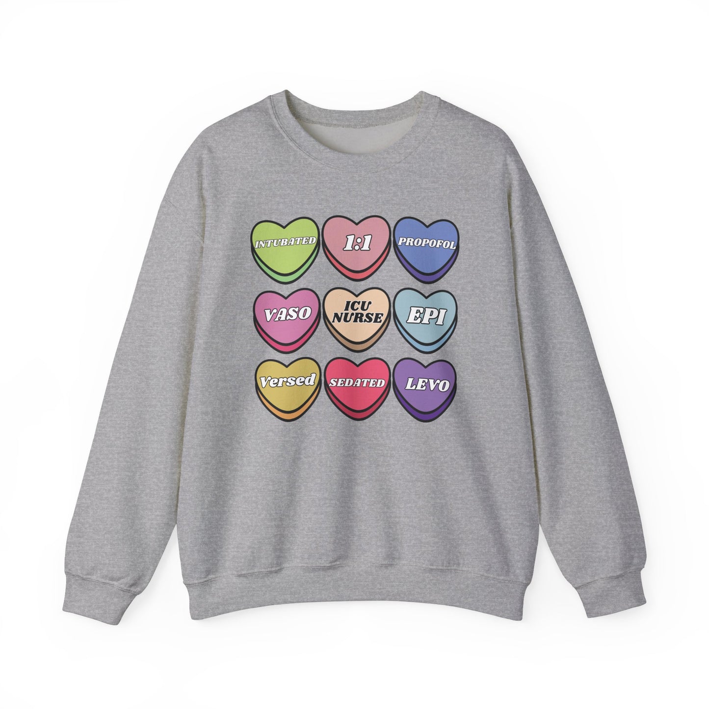 ICU Nurse Valentine’s Day Sweatshirt, Cute Candy Heart NICU Sayings, match your coworkers this Valentine’s Day