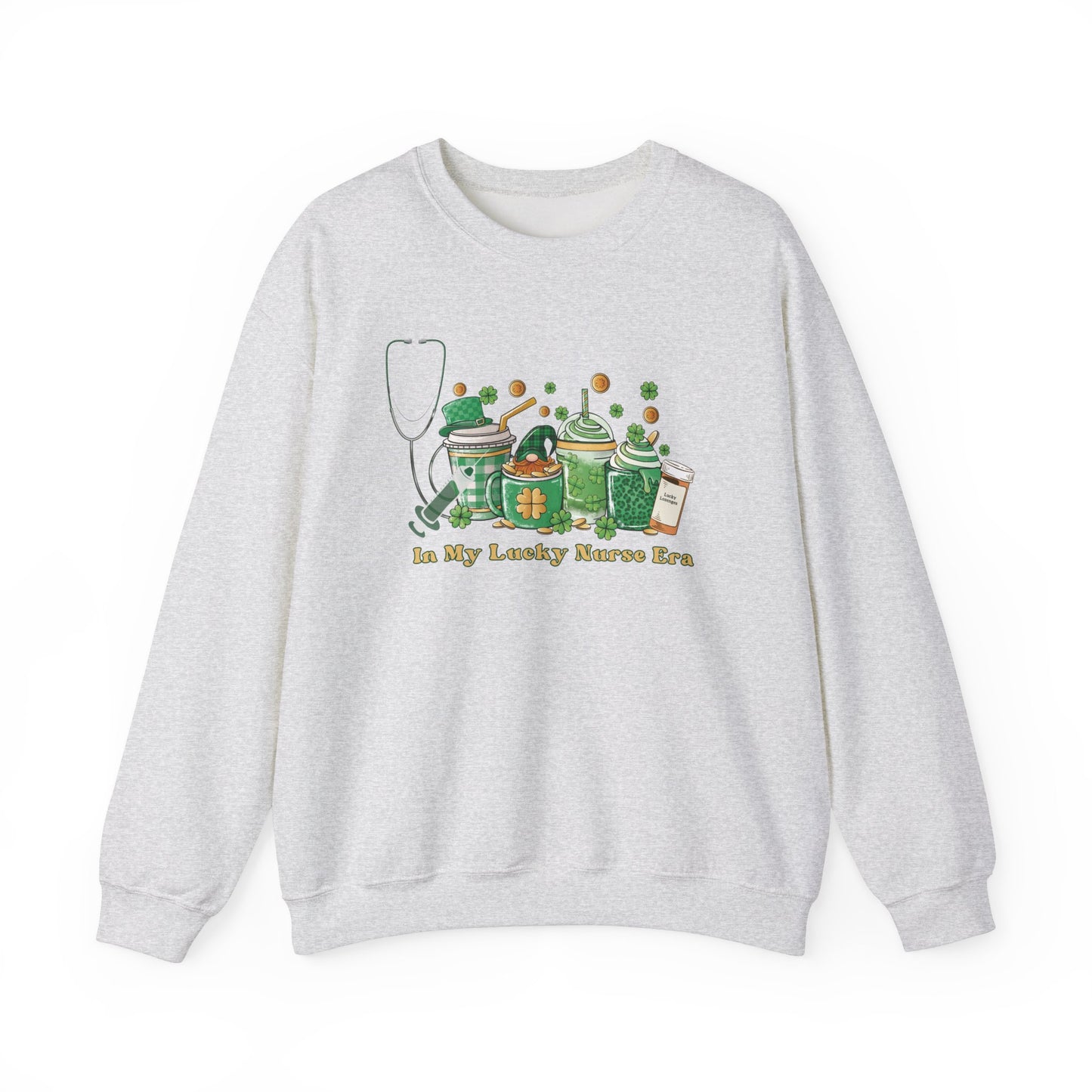 Nurse St. Patricks Sweatshirt , In my lucky Nurse Era, coffee, stethoscope, shots sweatshirt.