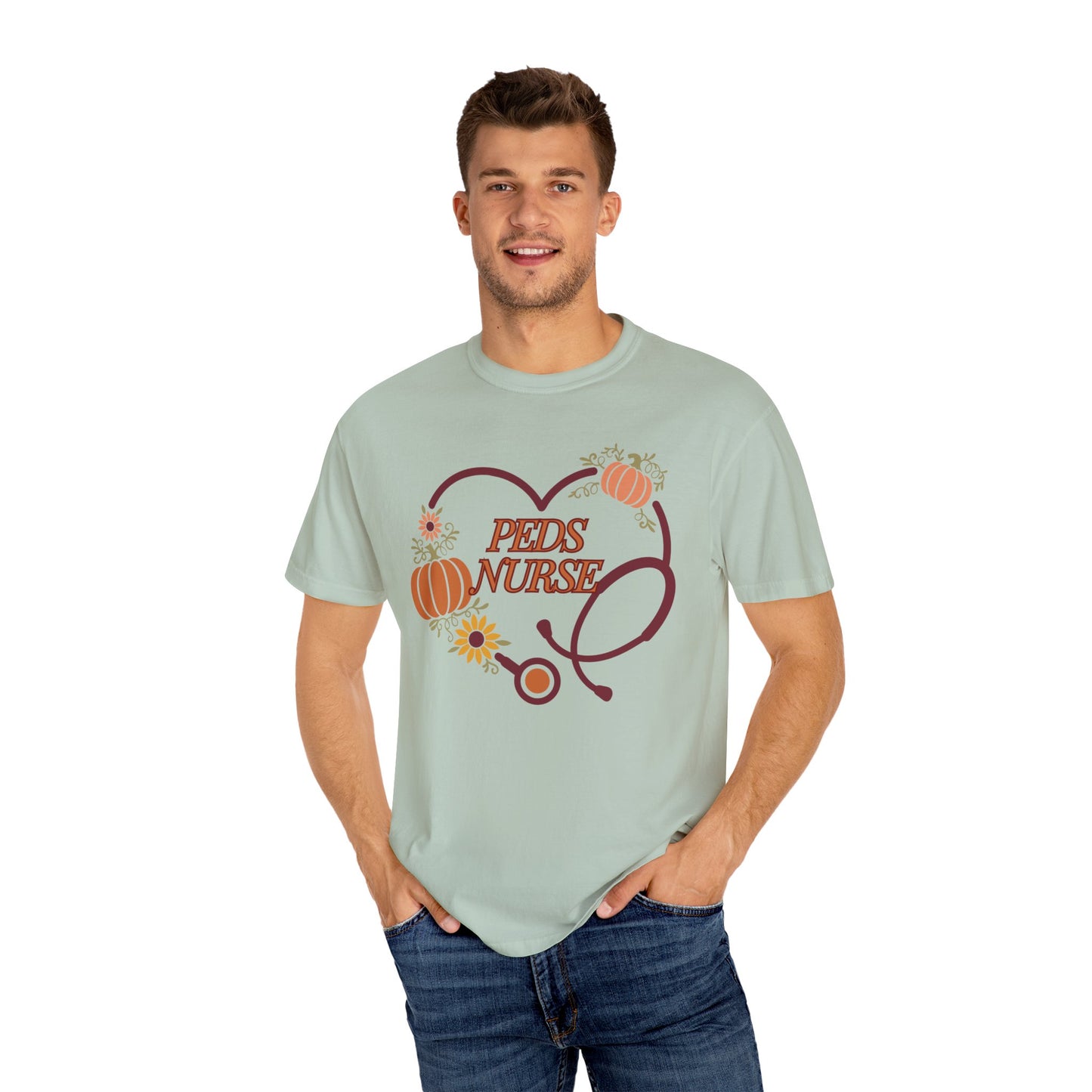 Fall PedsNurse Stethoscope heart, fall shirt, gift for nurse,cute holiday shirt, comfort colors