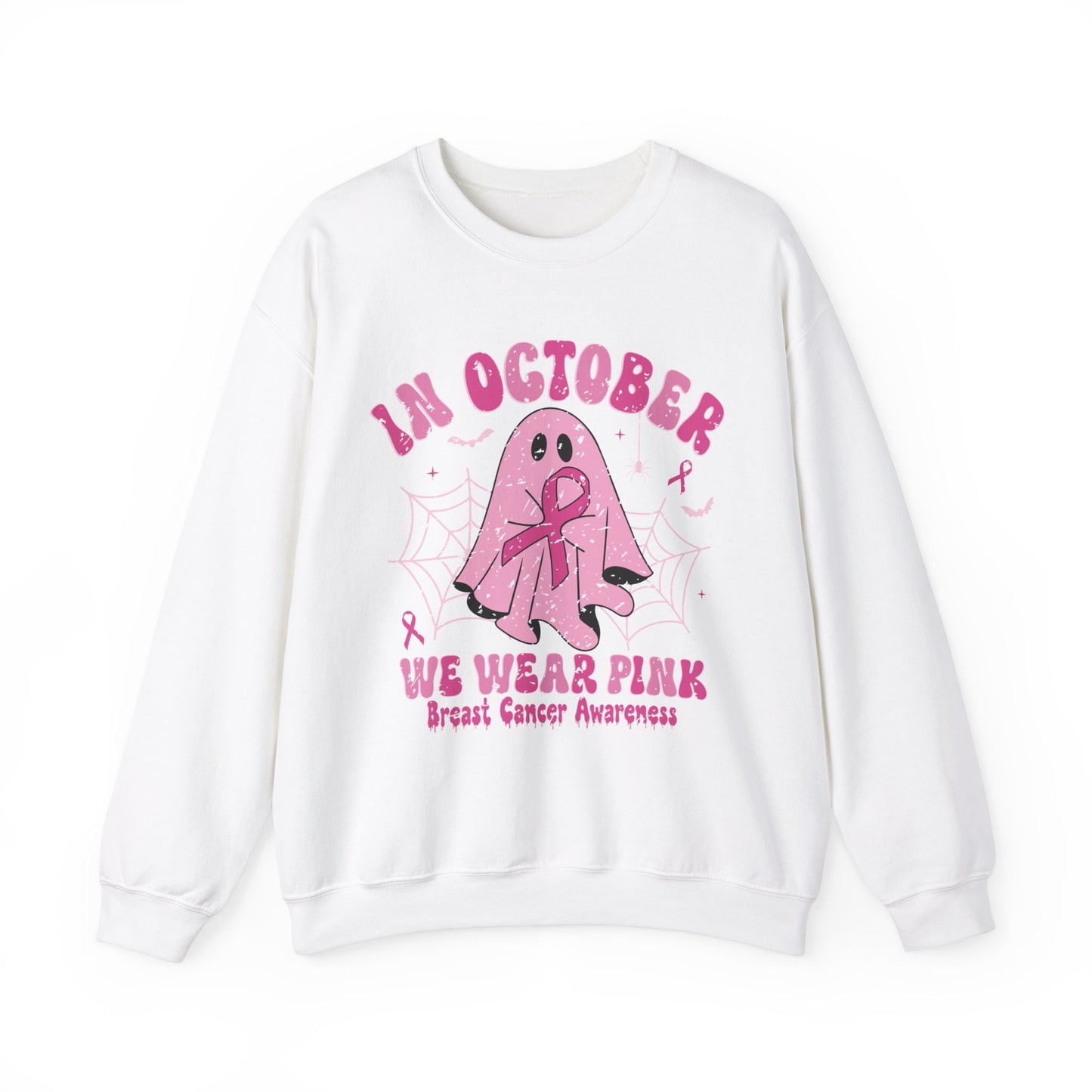 Cute Breast Cancer Awareness Ghost Sweatshirt, In October We Wear Pink, cozy sweatshirt to support breast cancer