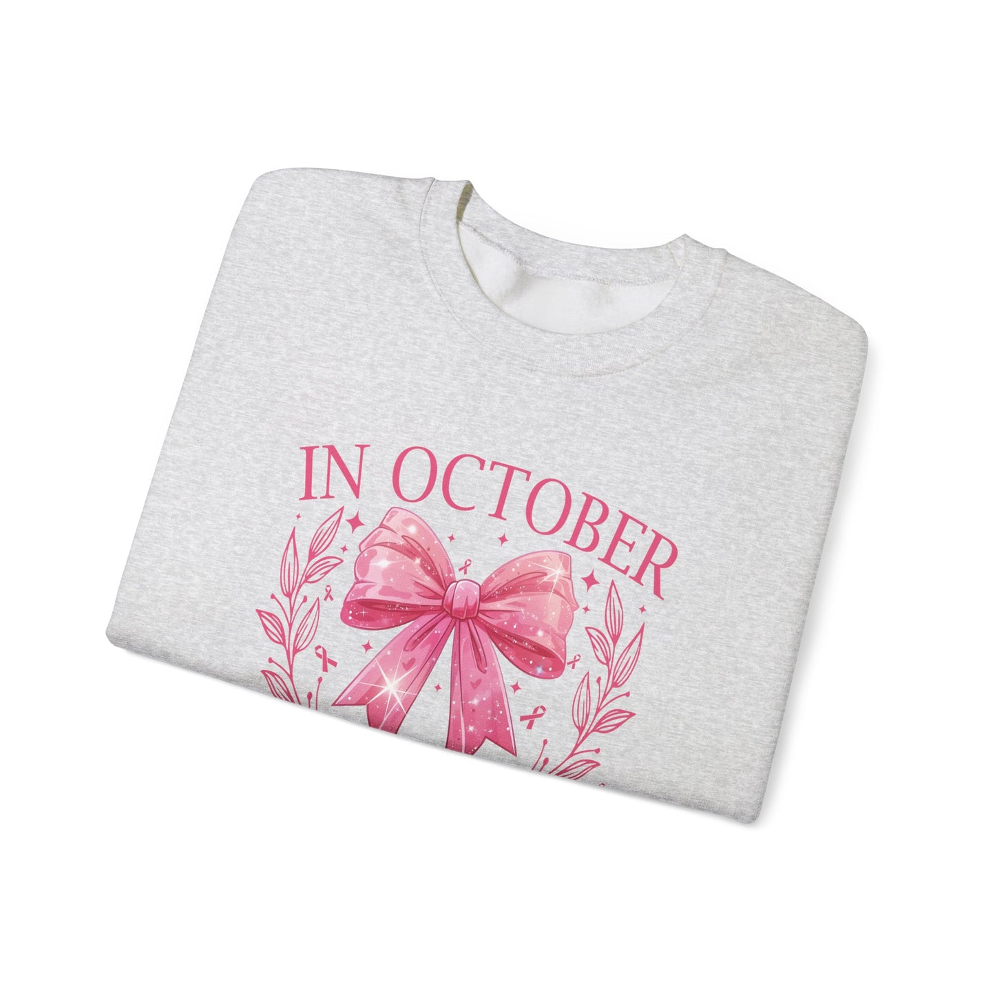 Cute pink pumpkin, In October we wear pink !Gildan cozy Breast Cancer Awareness Ghost Sweatshirt, In October We Wear Pink, cozy sweatshirt to support breast cancer