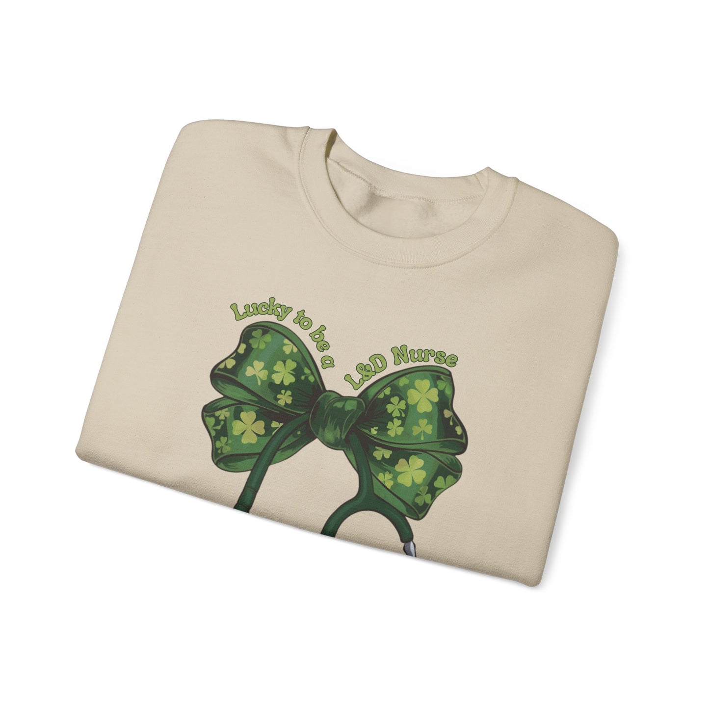 Lucky to be a Labor and Delivery Nurse St. Patricks Day Sweatshirt Coquette Bow Stethoscope, RN sweatershirt, ER Nurse, NICU Nurse, PICU nurse, clover, lucky nurse sweatshirt.