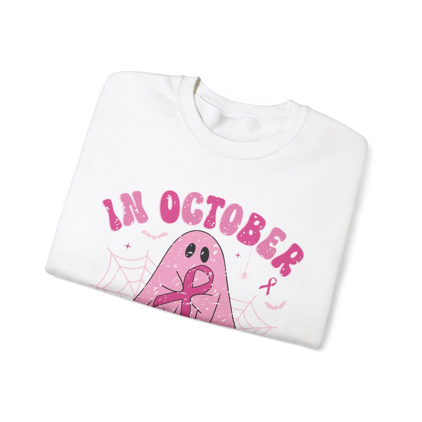 Cute Breast Cancer Awareness Ghost Sweatshirt, In October We Wear Pink, cozy sweatshirt to support breast cancer