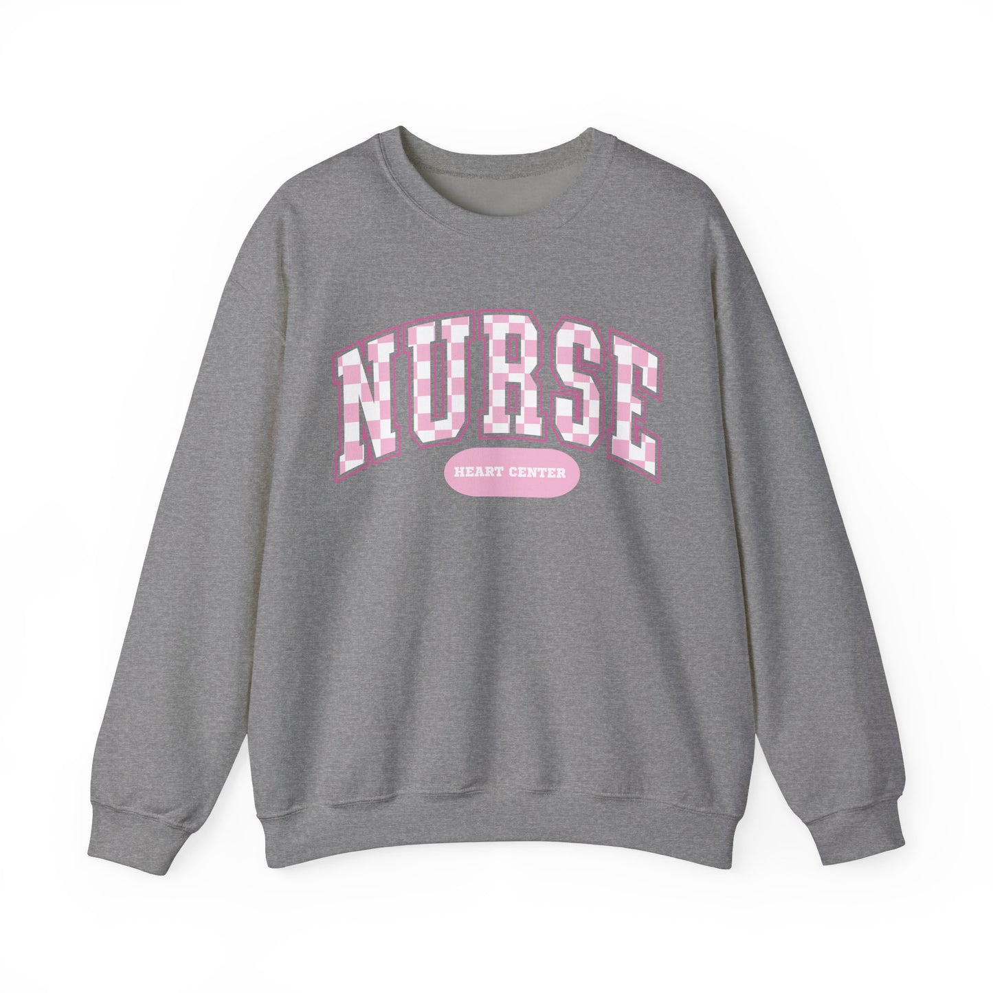 Retro Checkered Heart Center Varsity Letter Nurse Sweatshirt, Comfy Gildan Sweatshirt