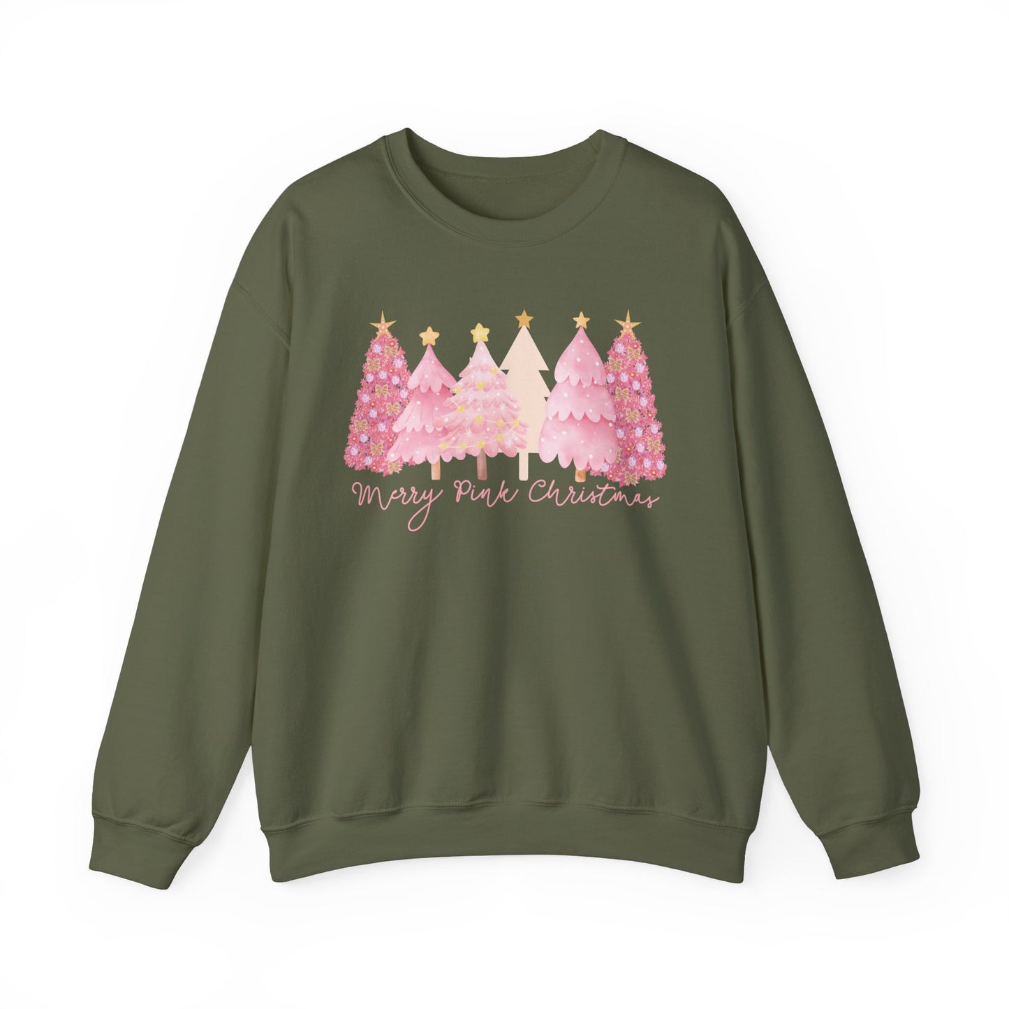 Merry Pink Christmas Sweatshirt, beautiful pink and gold Christmas Trees