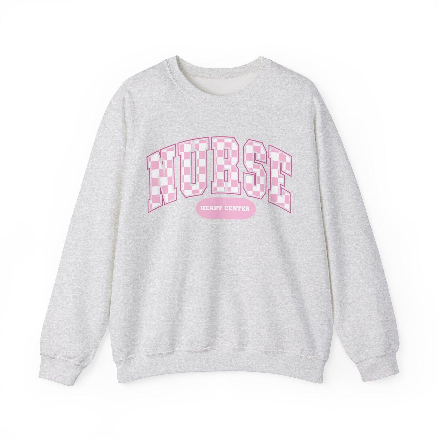Retro Checkered Heart Center Varsity Letter Nurse Sweatshirt, Comfy Gildan Sweatshirt