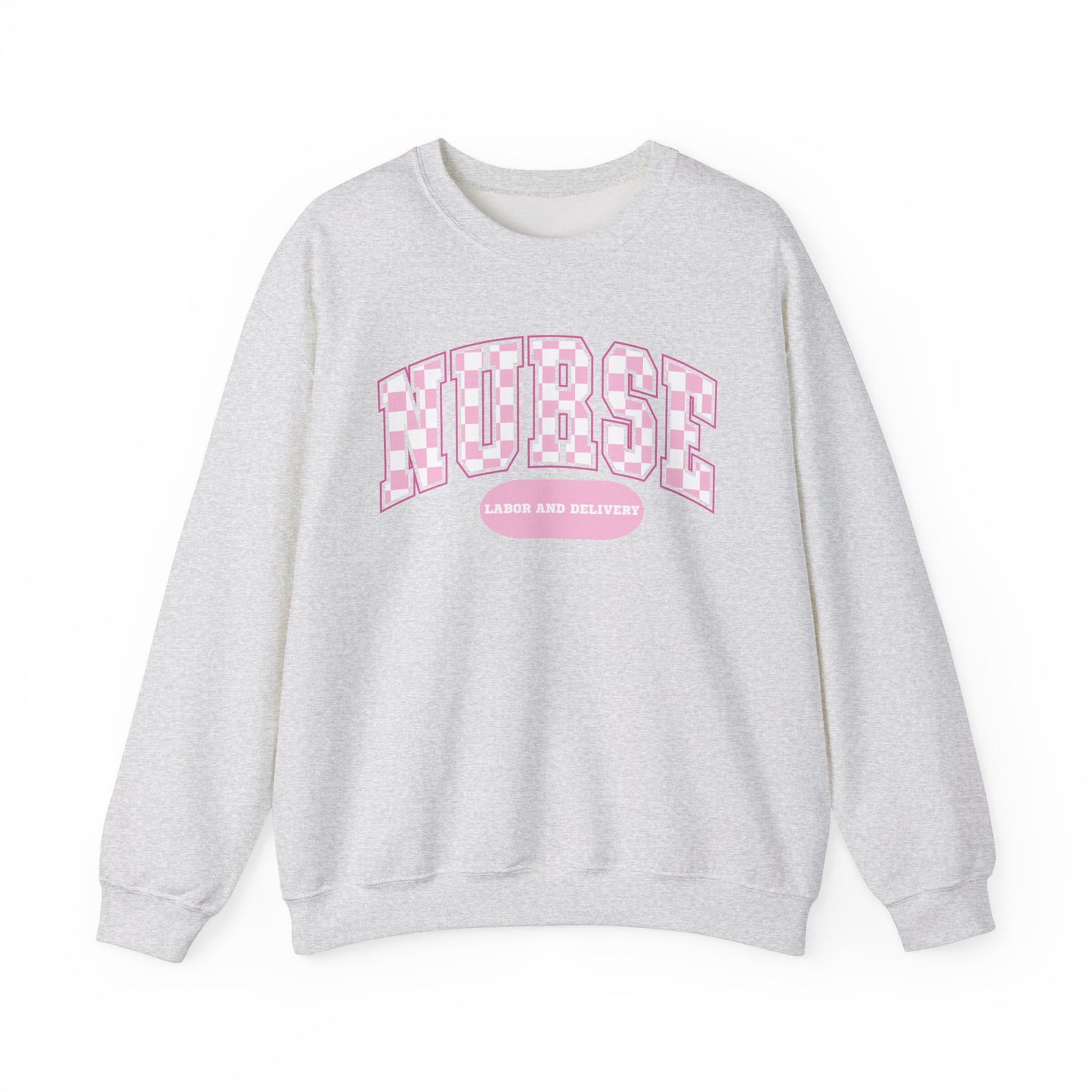 Retro Checkered Labor and Delivery Varsity Letter Nurse Sweatshirt, Comfy Gildan Sweatshirt