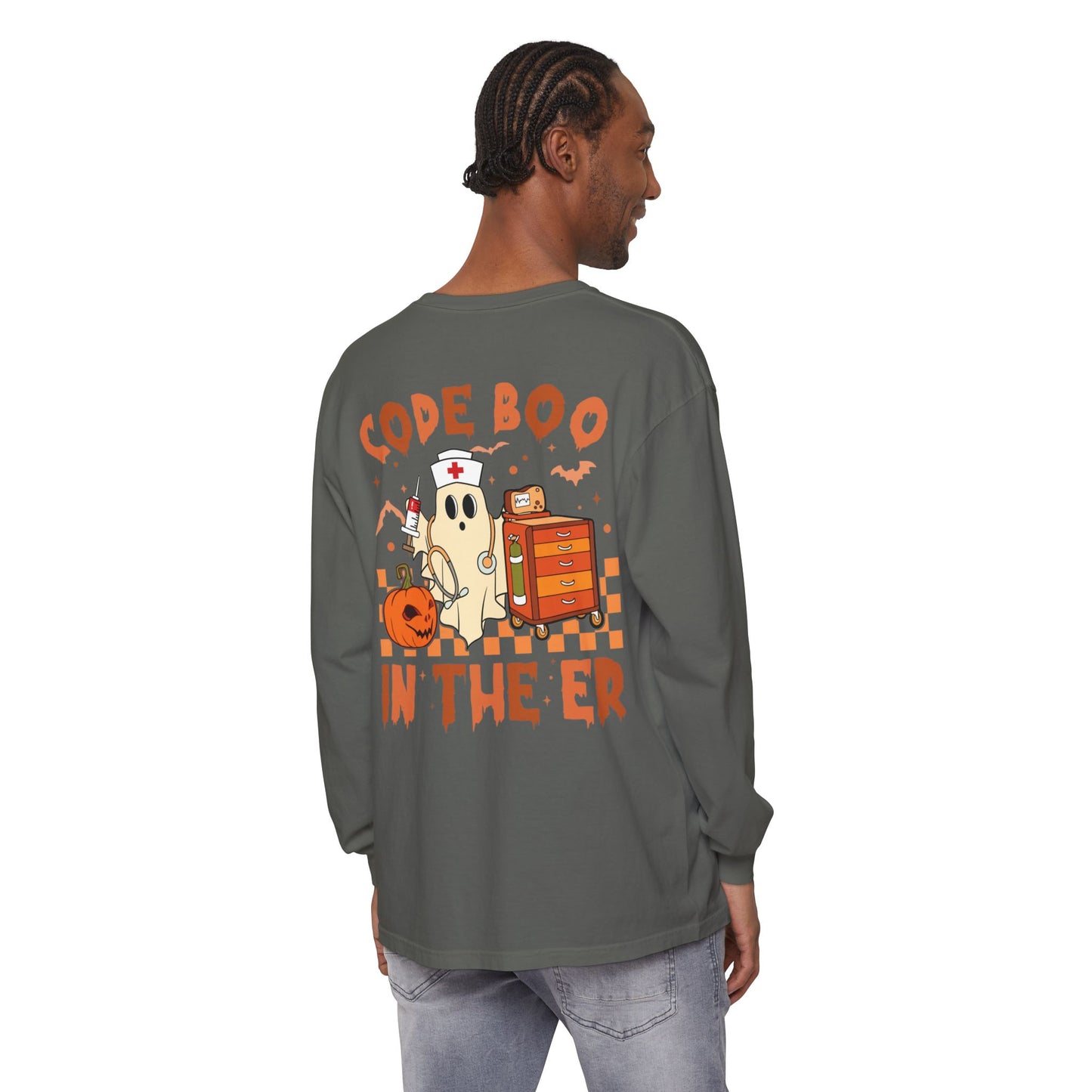 Code Boo in the ER, pediatric nurse Halloween shirt,, Comfort colors ghost nurse shirt, Peds nurse , Spooky nurse shirt