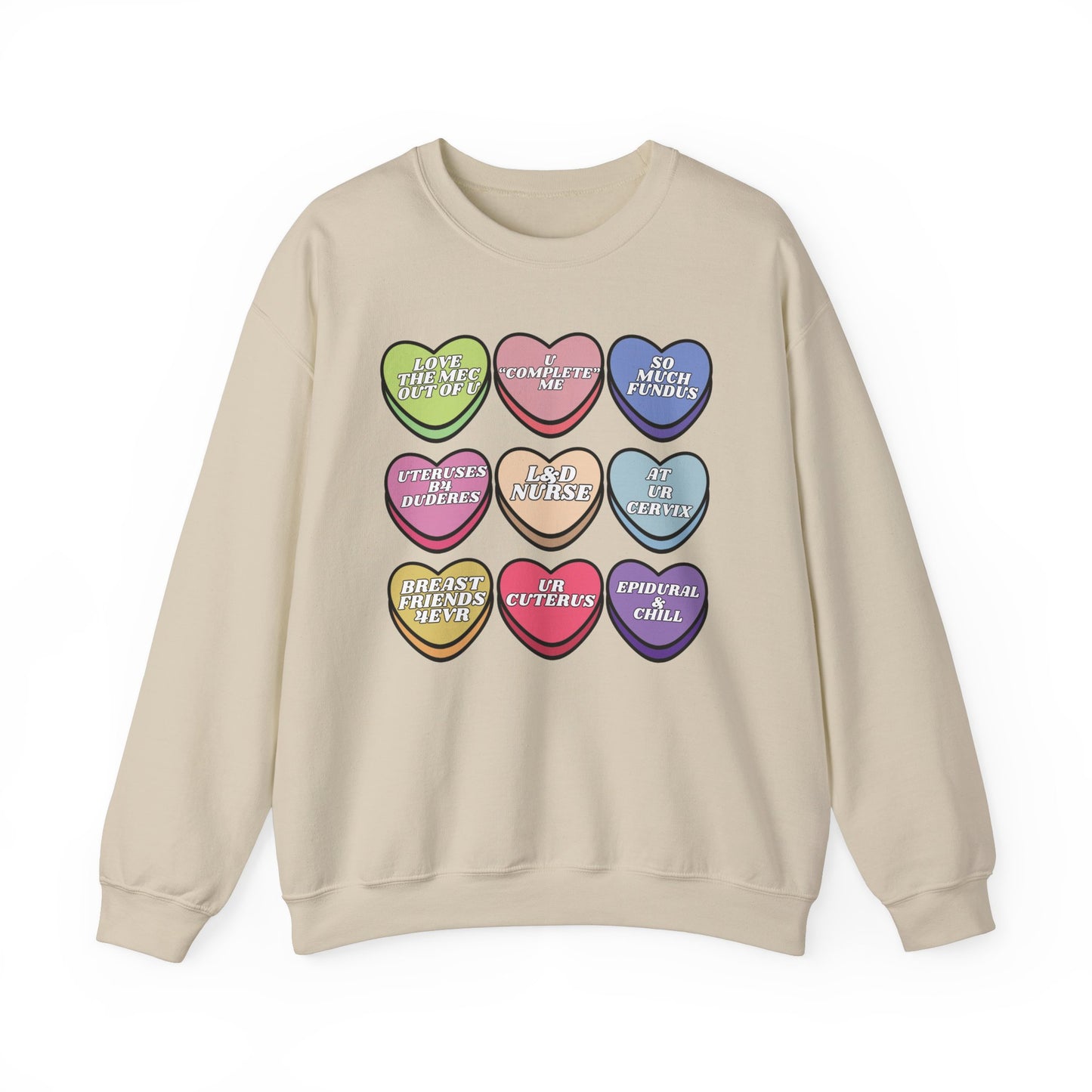 L&D Nurse Valentine’s Day Candy Heart Sweatshirt, funny Labor and Delivery  sayings, match your coworkers this Valentine’s Day