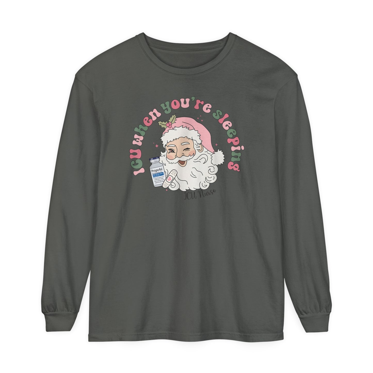 ICU Nurse Christmas Long sleeve, ICU when your Sleeping nurse, Santa Christmas sweater, comfort colors long sleeve, gift for nurse.