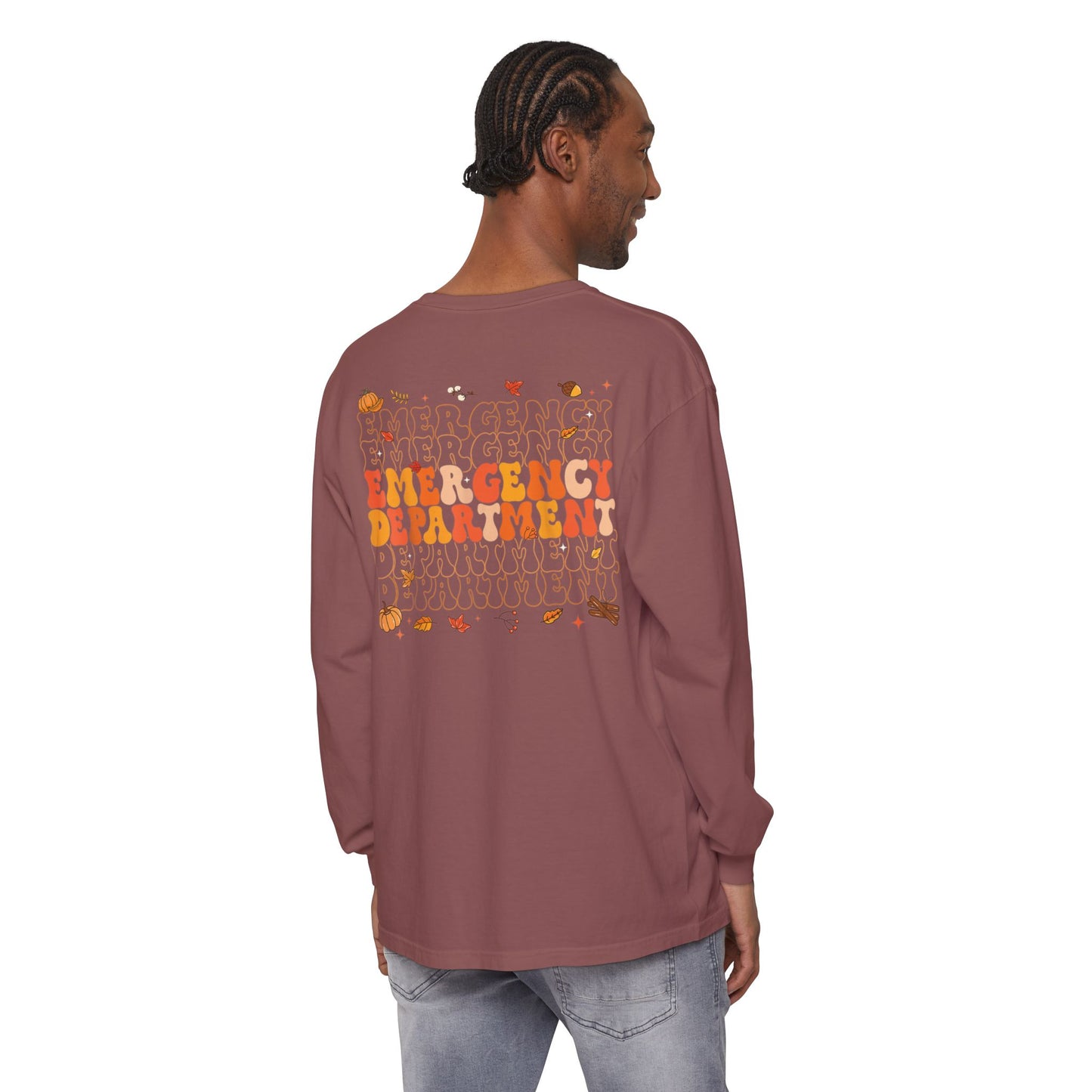 Turkey front ED sign, thanksgiving theme ED Nurse longsleeve , pediatric nurse shirt, comfort colors turkey nurse shirt, Peds nurse,fall nurse shirt