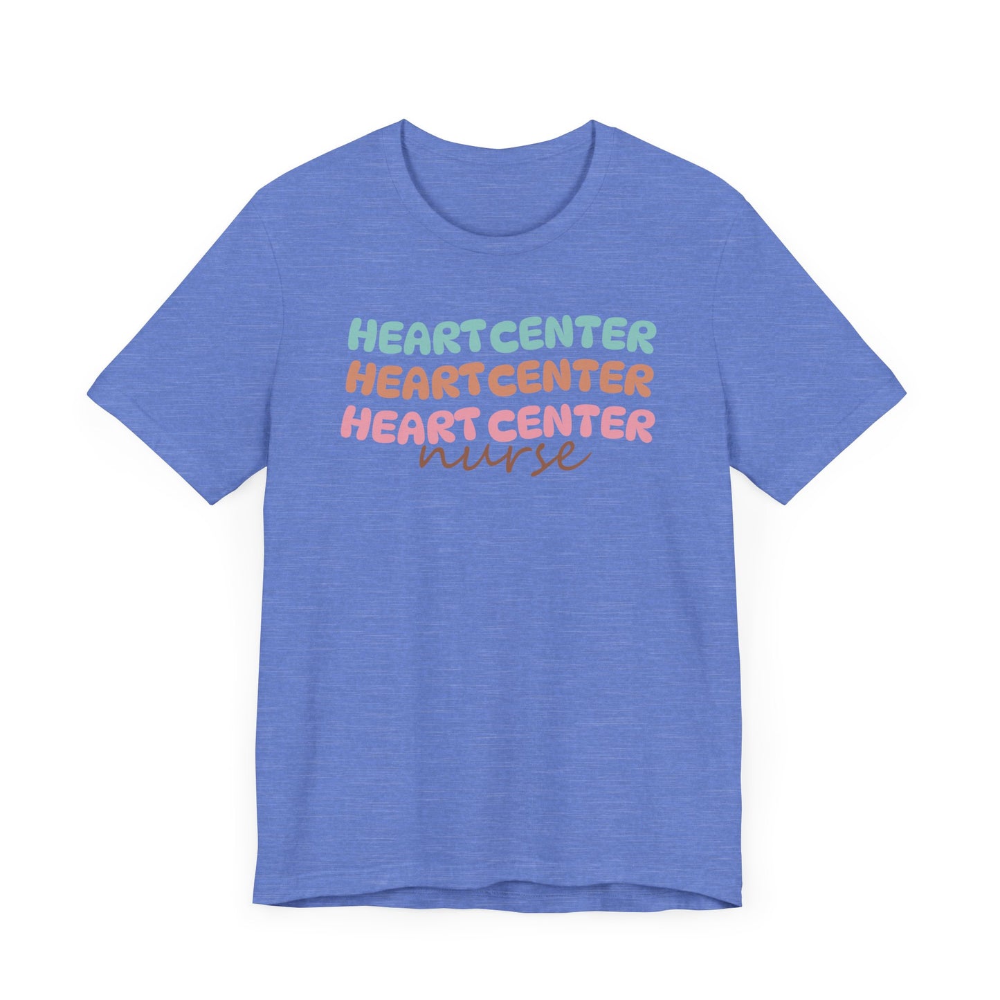 Rainbow Heart Center Bella Canvas Tshirt, multicolor tshirt perfect for work or out.