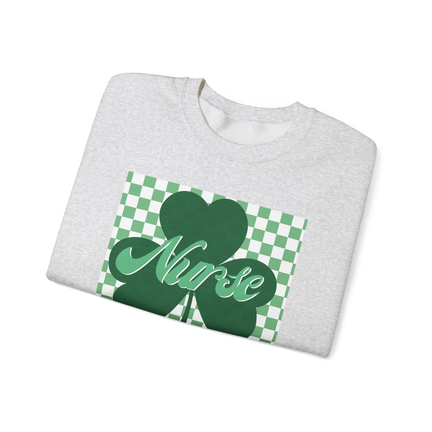 Retro Green Checkered Clover Nurse St. Patricks Clover Sweatshirt,  Heart RN, nurse, retro lucky nurse, ED RN Nurse St. Pattys Sweatshirt