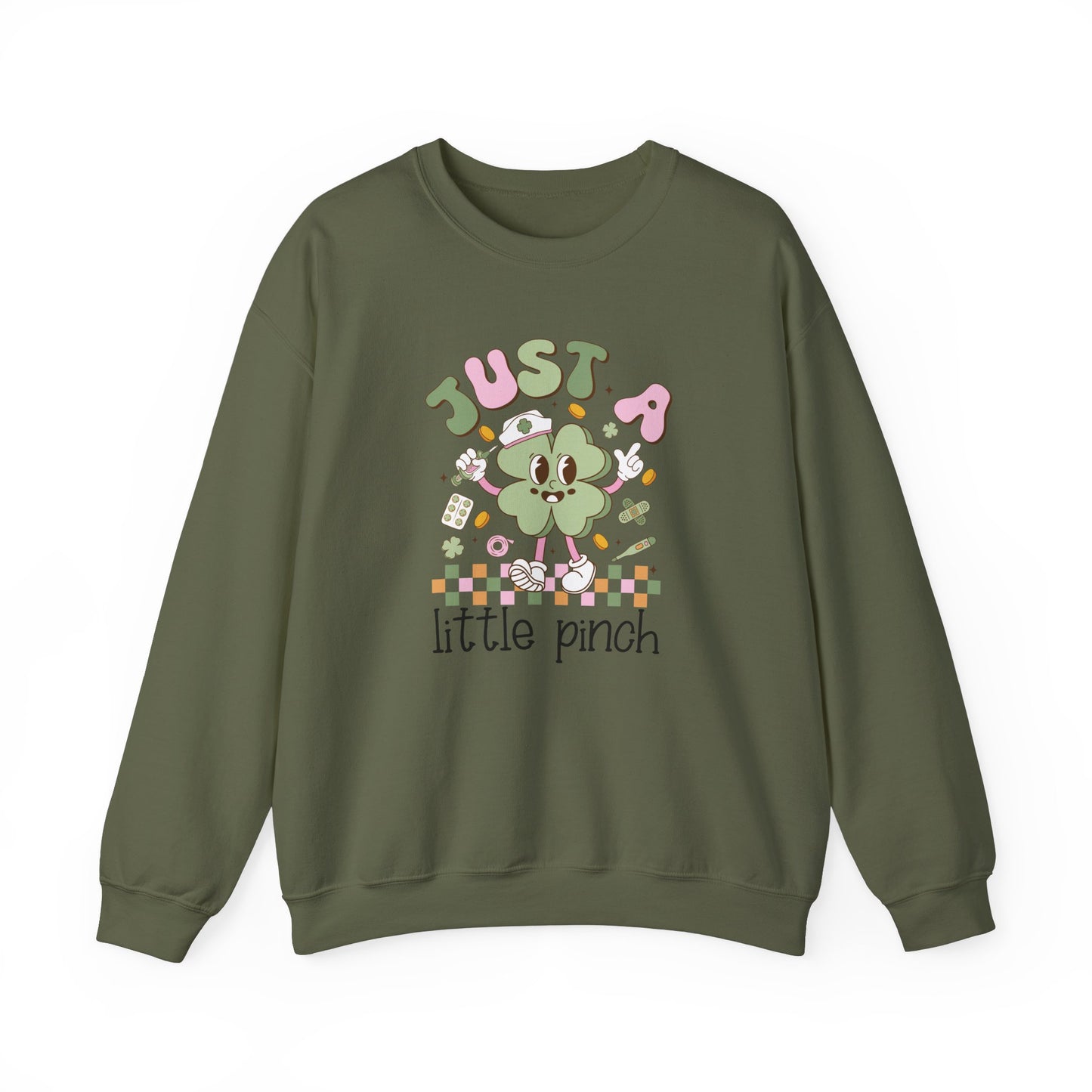 Just a little pinch Adorable Nurse St. Patricks Day Sweatshirt,  RN sweatershirt, ER Nurse, NICU Nurse, PICU nurse, clover, lucky nurse sweatshirt.