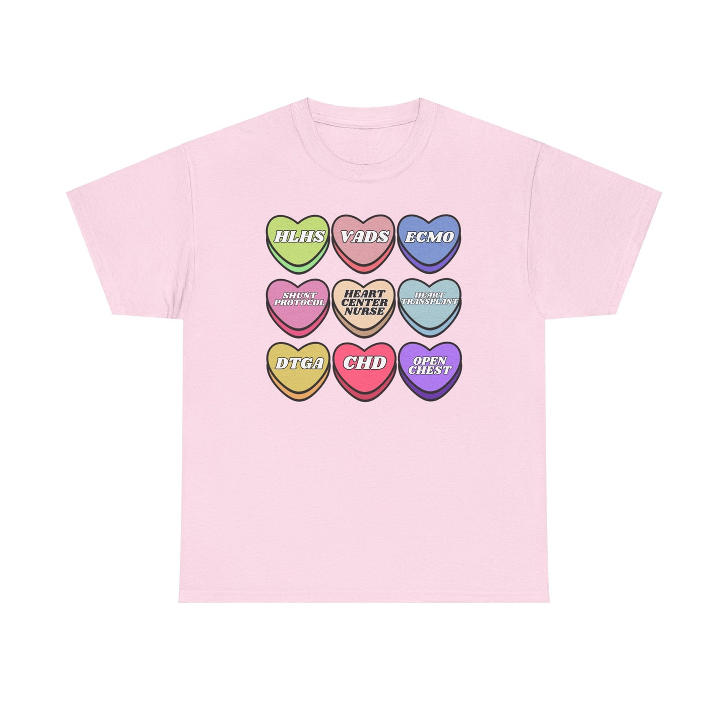 Heart Center Nurse Valentine’s Day Gildan Heavy Cotton T shirt , Cute Candy Heart Sayings, match your coworkers this Valentine’s Day