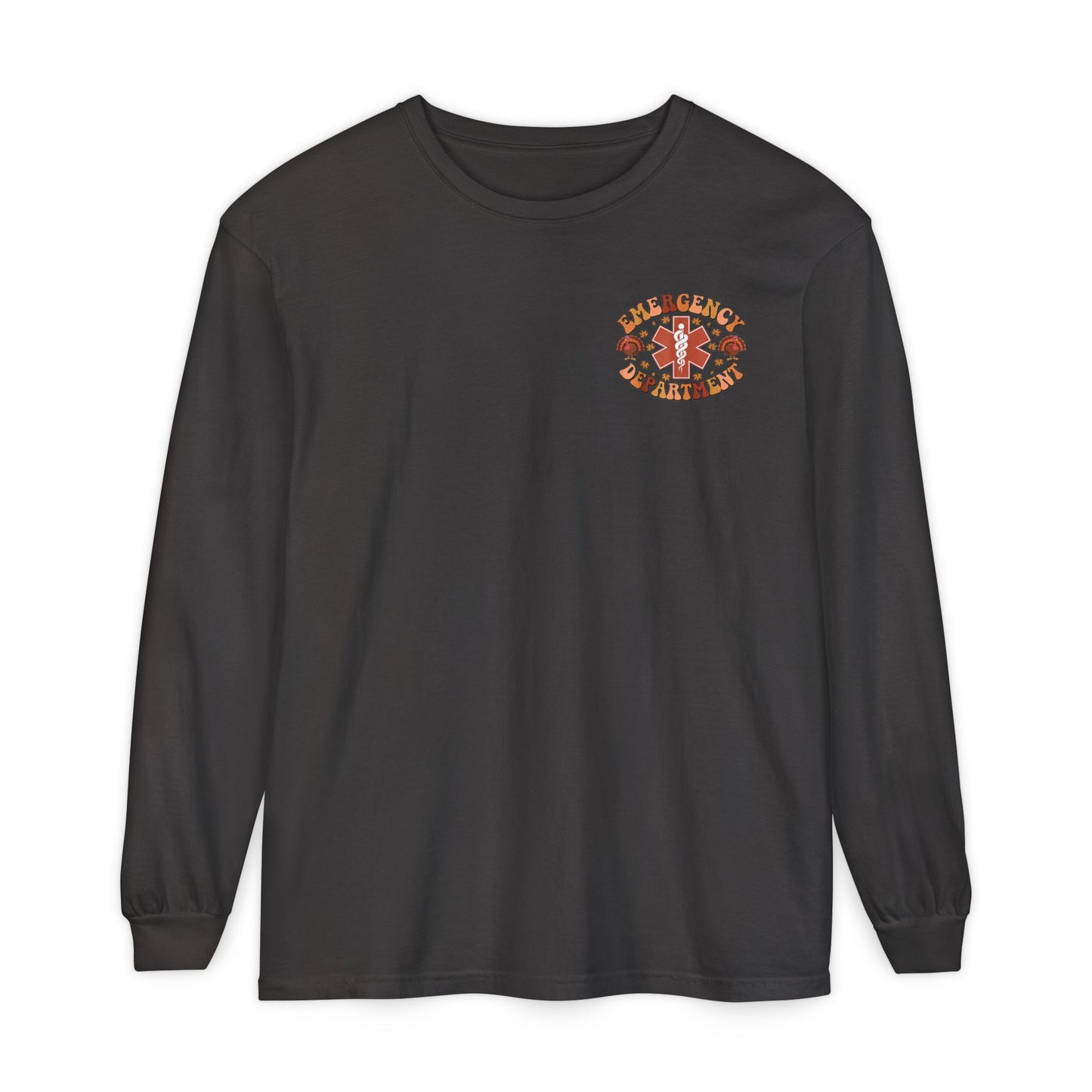 Turkey front ED sign, thanksgiving theme ED Nurse longsleeve , pediatric nurse shirt, comfort colors turkey nurse shirt, Peds nurse,fall nurse shirt