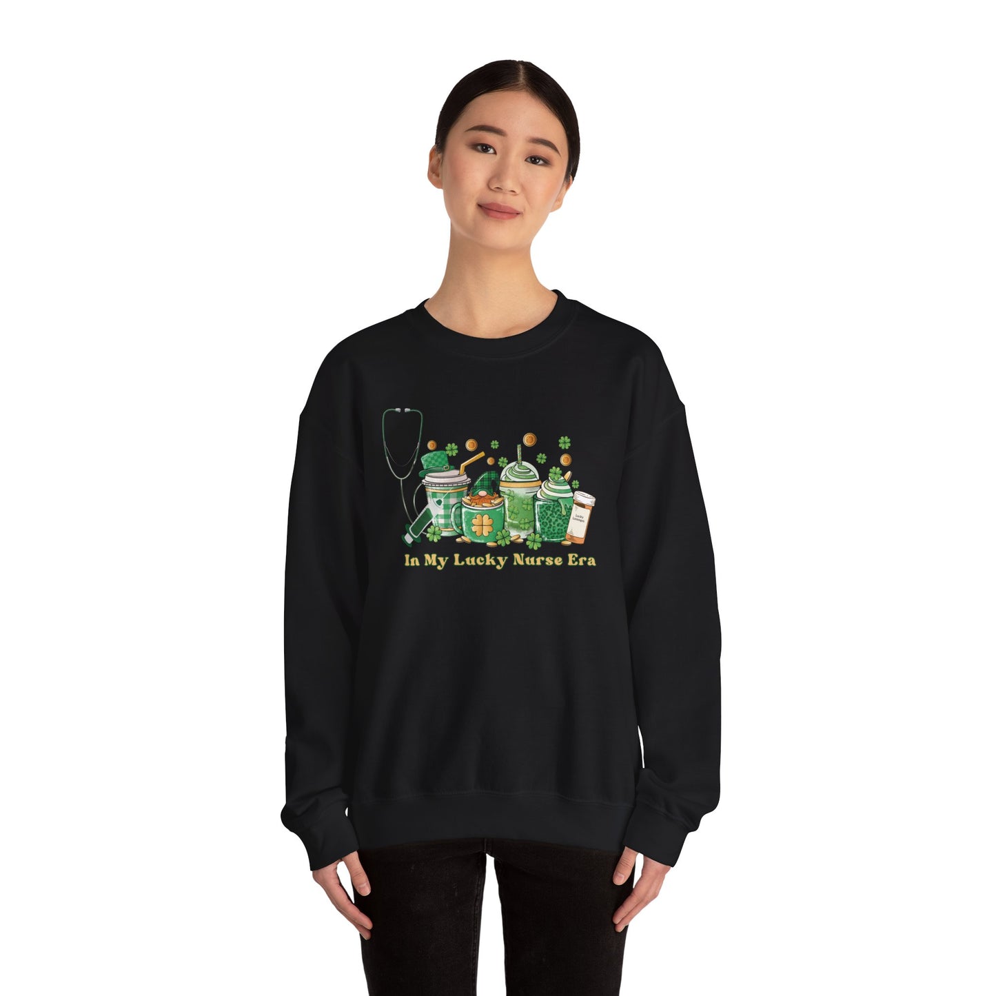 Nurse St. Patricks Sweatshirt , In my lucky Nurse Era, coffee, stethoscope, shots sweatshirt.