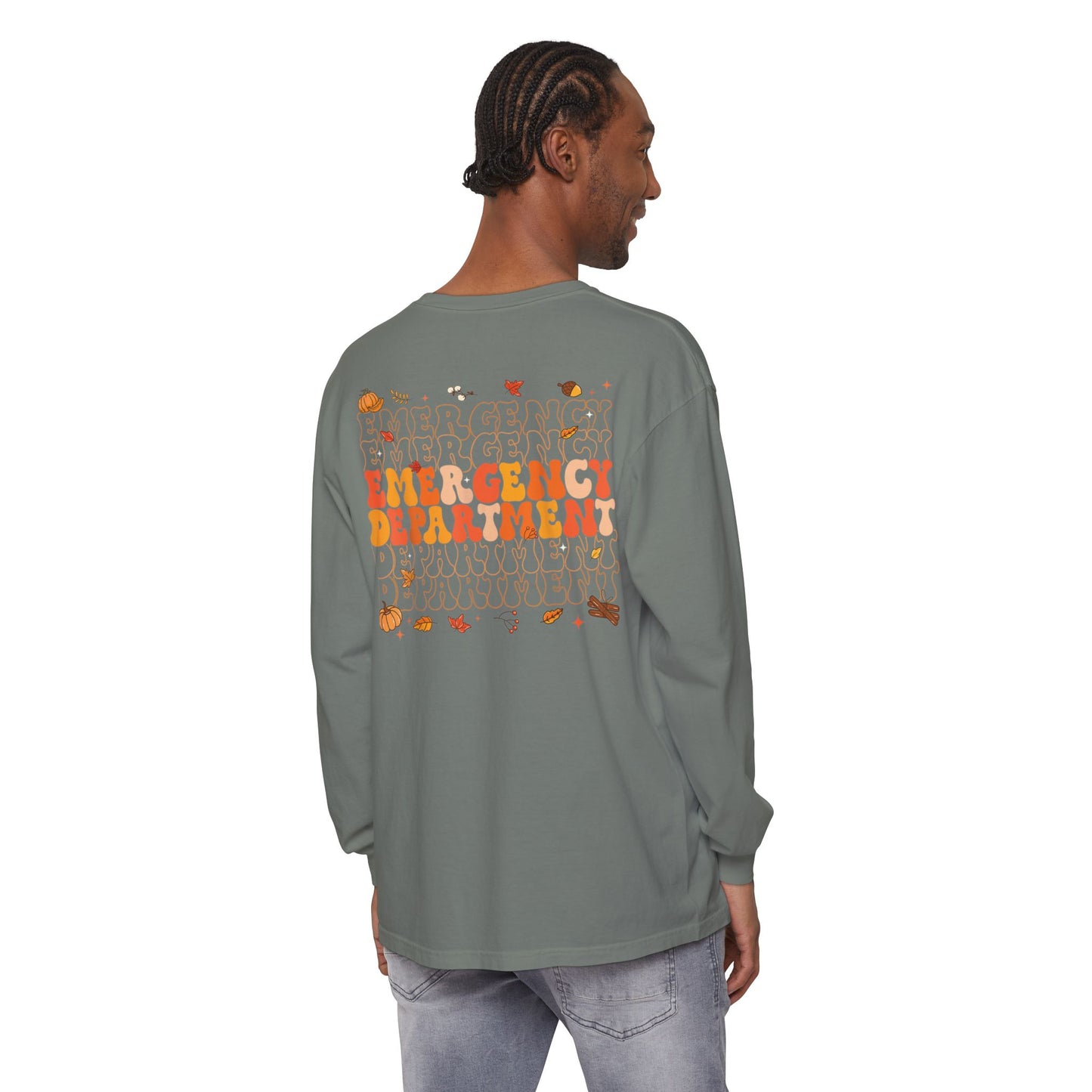 Turkey front ED sign, thanksgiving theme ED Nurse longsleeve , pediatric nurse shirt, comfort colors turkey nurse shirt, Peds nurse,fall nurse shirt