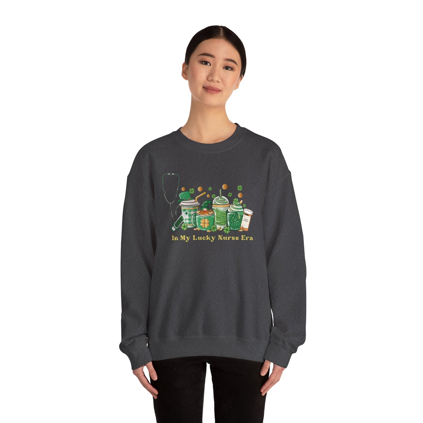 Nurse St. Patricks Sweatshirt , In my lucky Nurse Era, coffee, stethoscope, shots sweatshirt.