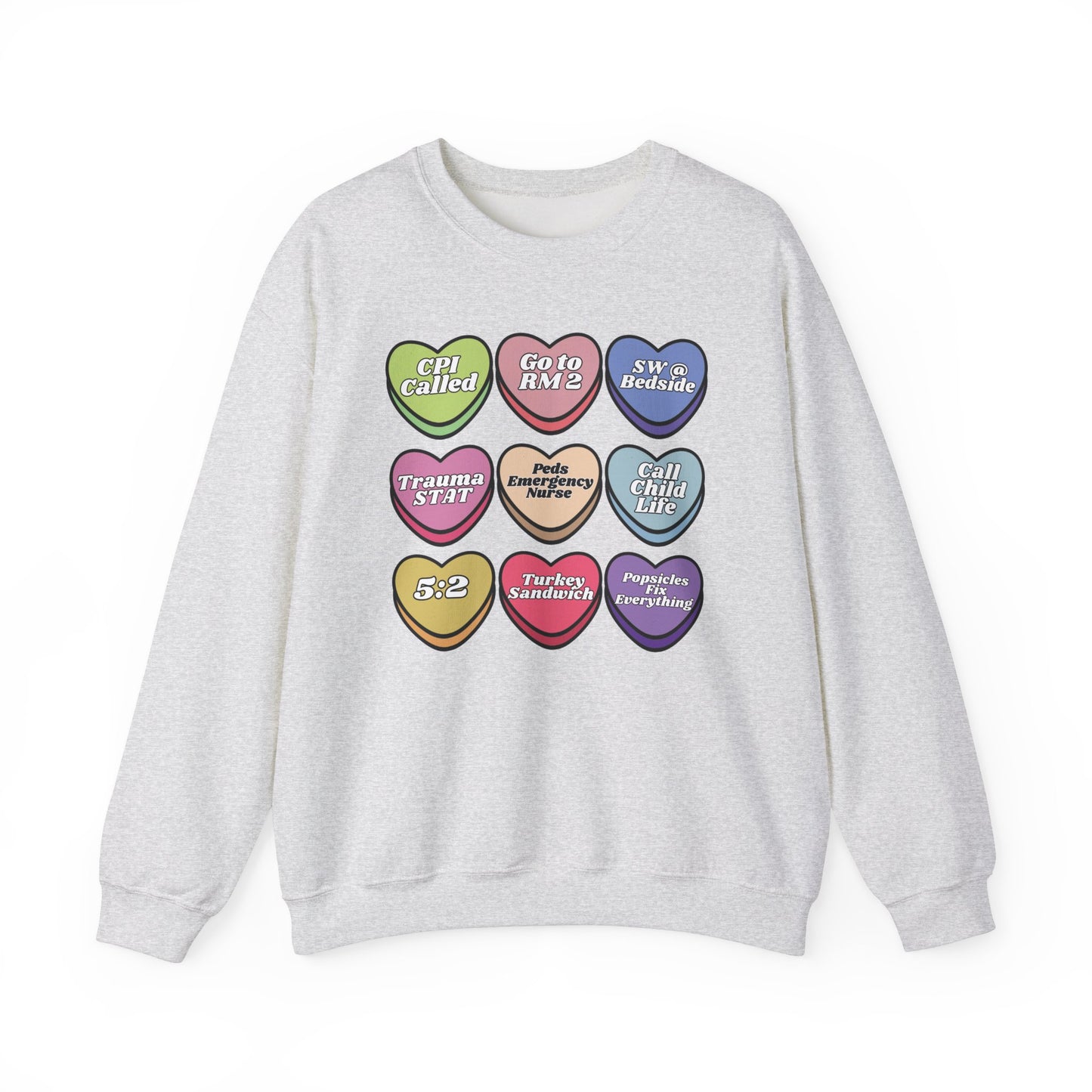 Pediatric ED Candy heart sweatshirt, perfect to match your unit this valentines Day! Gildan cozy sweatshirt