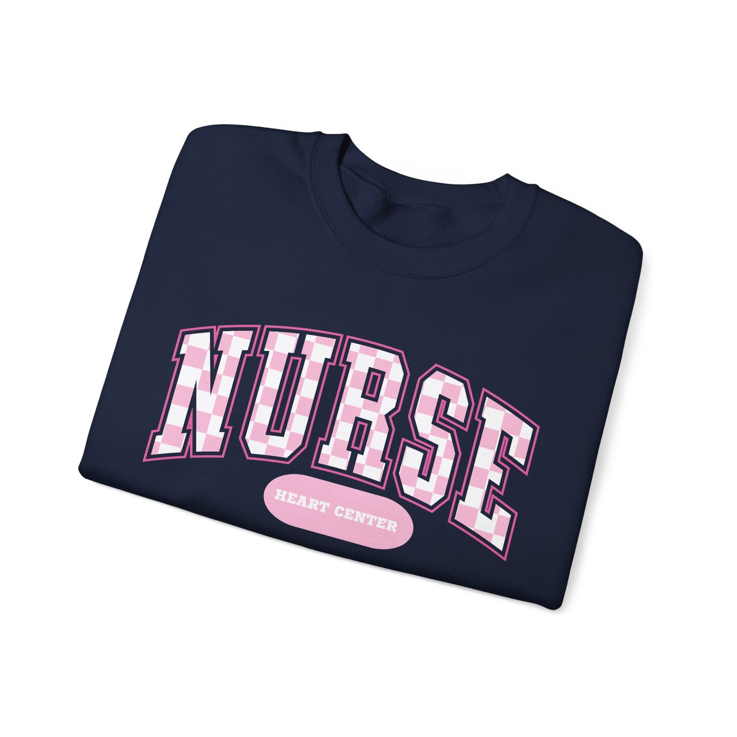 Retro Checkered Heart Center Varsity Letter Nurse Sweatshirt, Comfy Gildan Sweatshirt