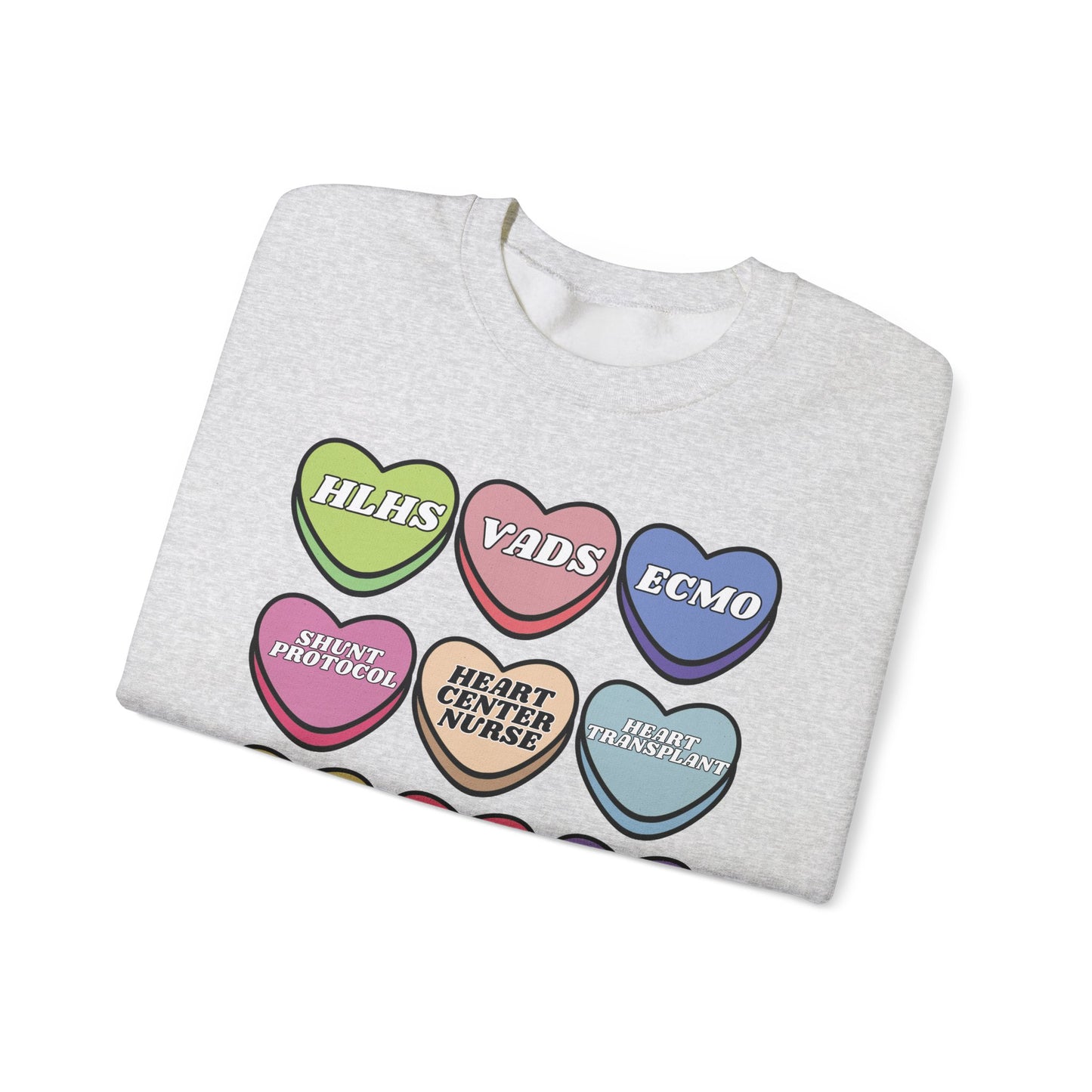 Heart Center Nurse Valentine’s Day Sweatshirt, Cute Candy Heart Sayings, match your coworkers this Valentine’s Day