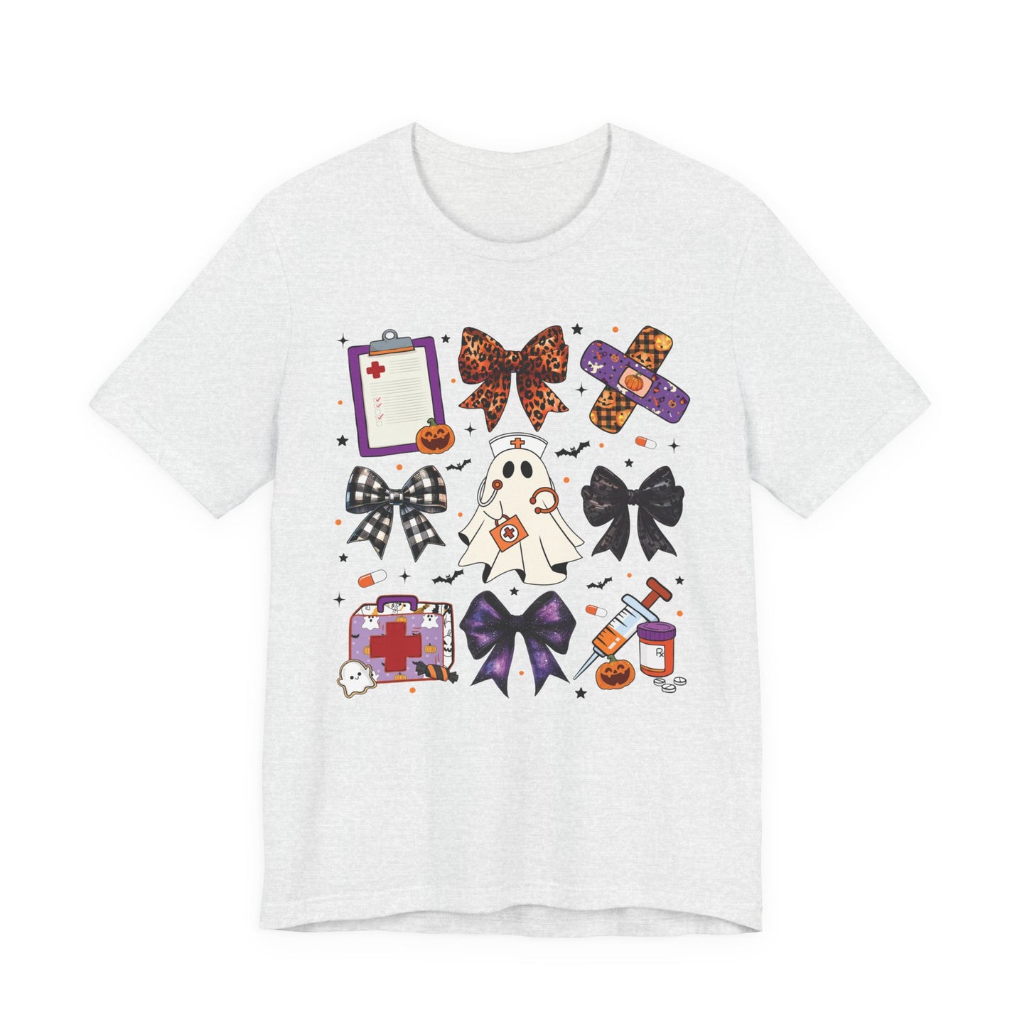 Cute fun coquette Halloween nurse shirt, fall shirt, ghost nurse shirt , emergency nurse, RN Halloween shirt , comfort colors shirt, ER RN, medical shirt