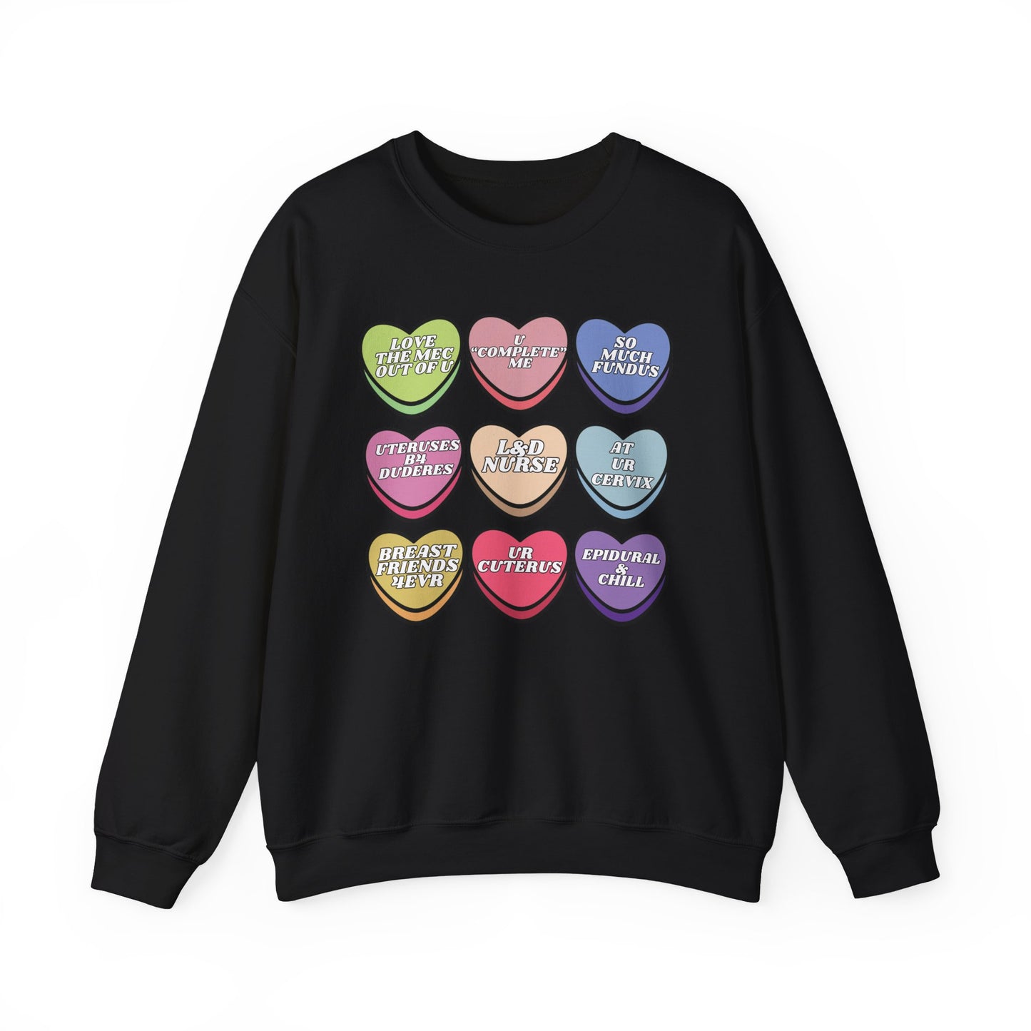 L&D Nurse Valentine’s Day Candy Heart Sweatshirt, funny Labor and Delivery  sayings, match your coworkers this Valentine’s Day