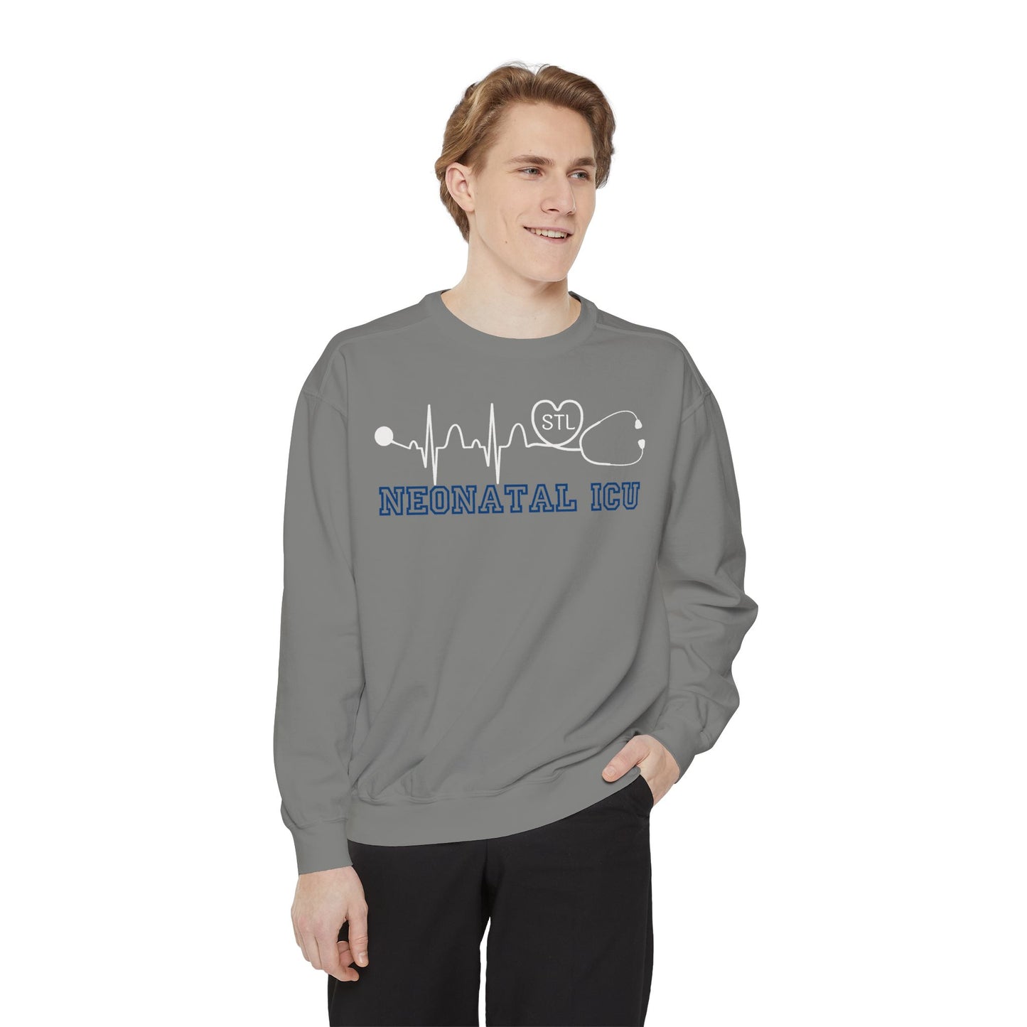 NICU STL EKG Comfort colors sweatshirt, cozy simple varsity letters EKG STL Heart Sweatshirt