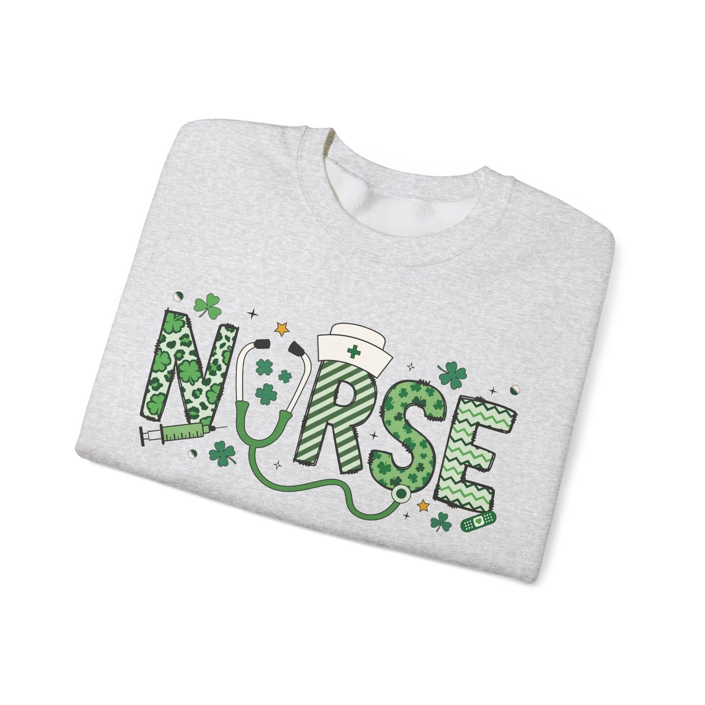 Festive Nurse St. Patricks Day Sweatshirt,  RN sweatershirt, ER Nurse, NICU Nurse, PICU nurse, clover, lucky nurse sweatshirt.