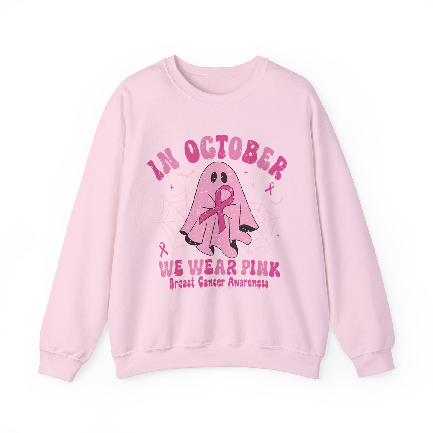 Cute Breast Cancer Awareness Ghost Sweatshirt, In October We Wear Pink, cozy sweatshirt to support breast cancer