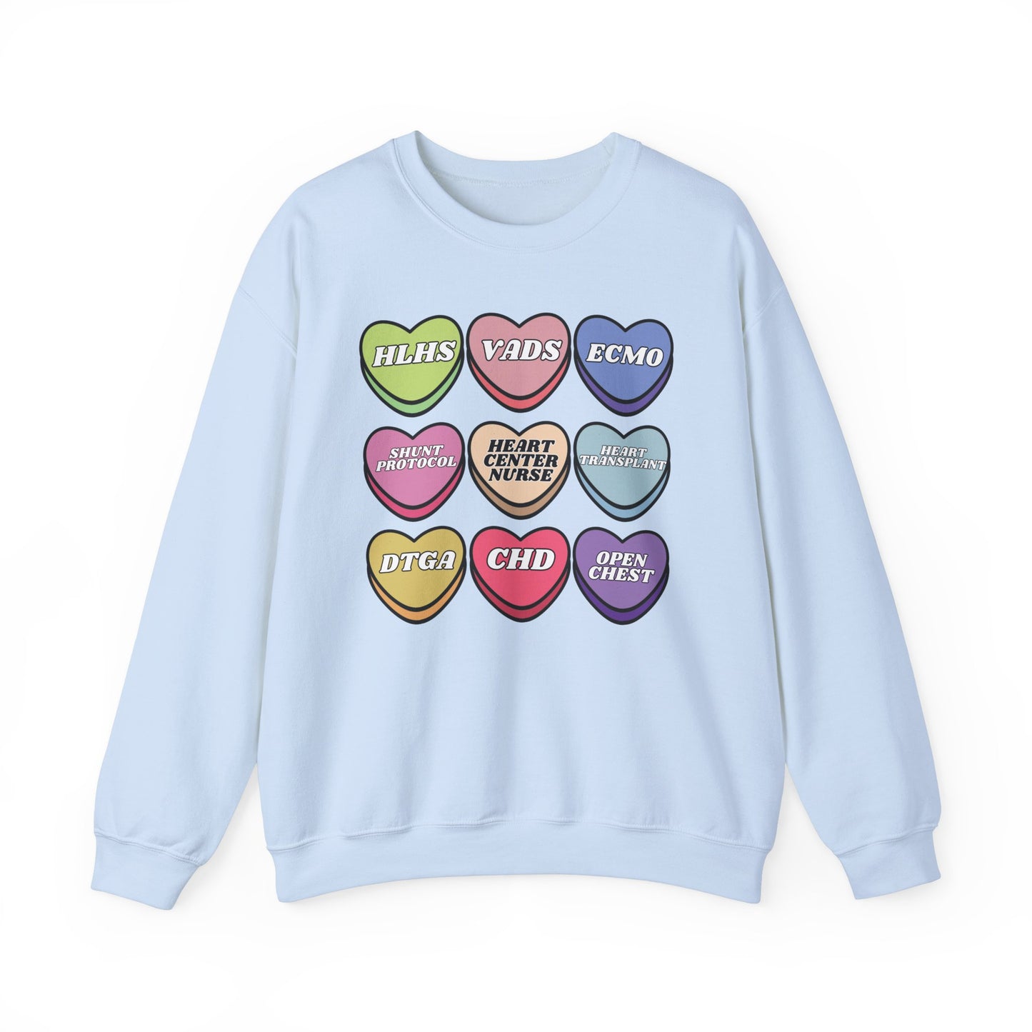 Heart Center Nurse Valentine’s Day Sweatshirt, Cute Candy Heart Sayings, match your coworkers this Valentine’s Day
