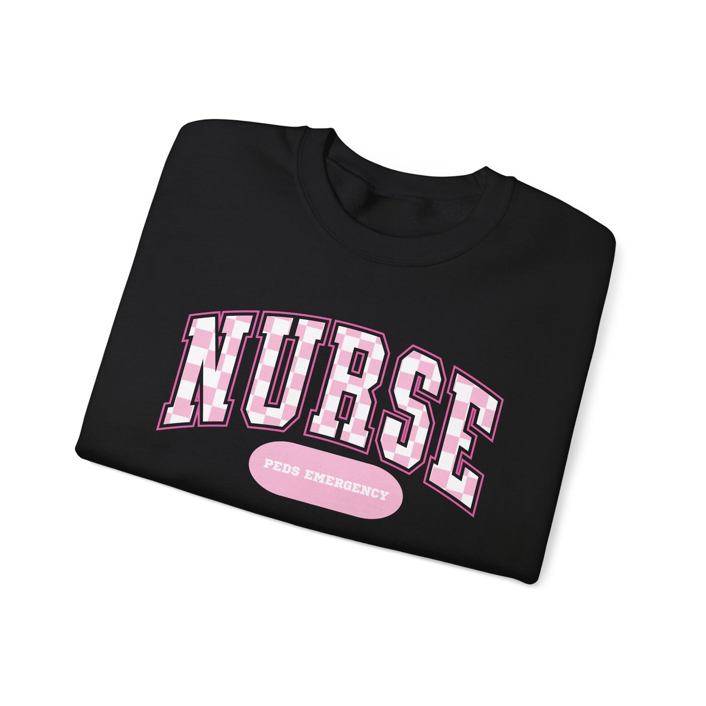 Retro Checkered Peds Emergency Varsity Letter Nurse Sweatshirt