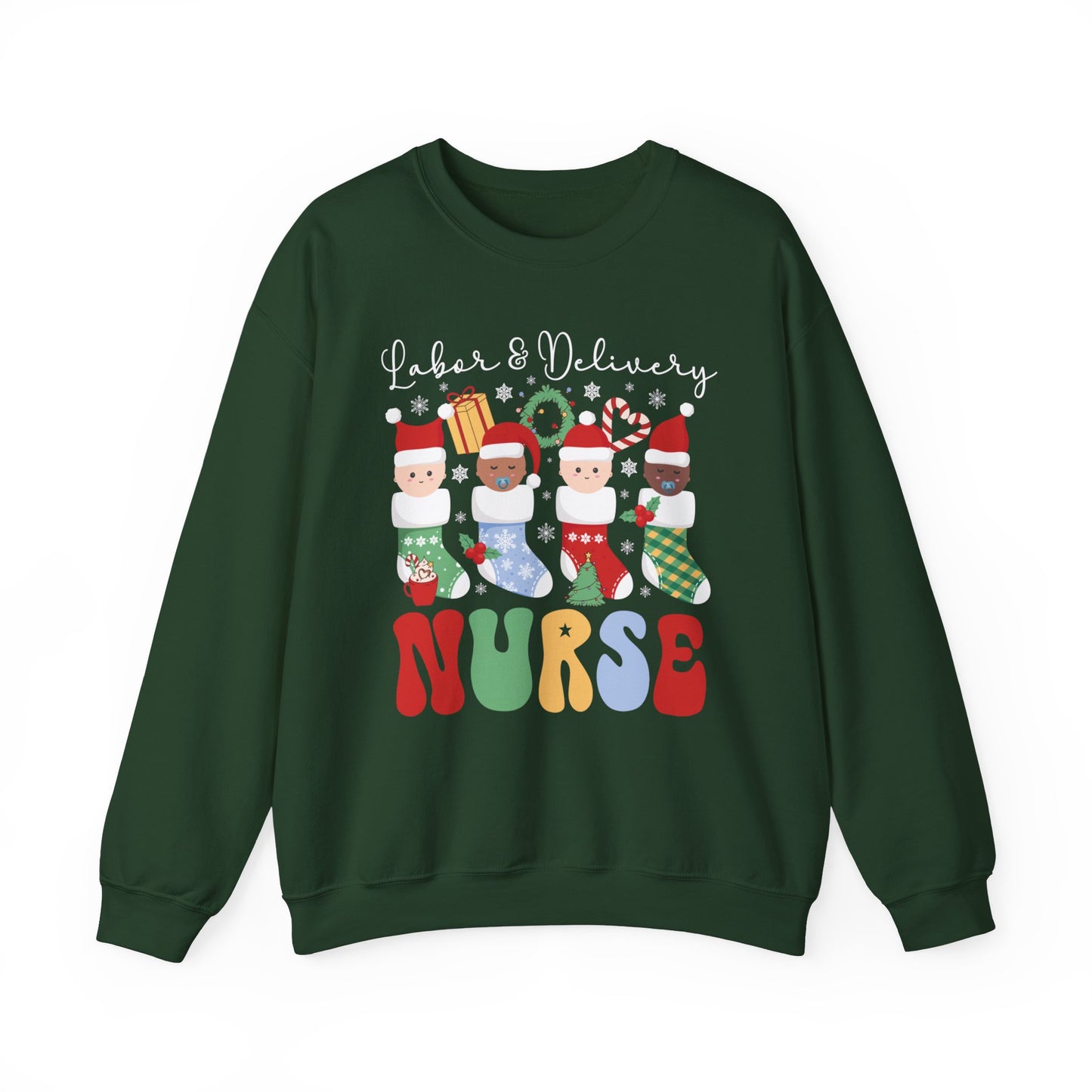 Labor and Delivery Nurse Christmas Sweatshirt, adorable baby stockings, Gift for L& D Nurse.