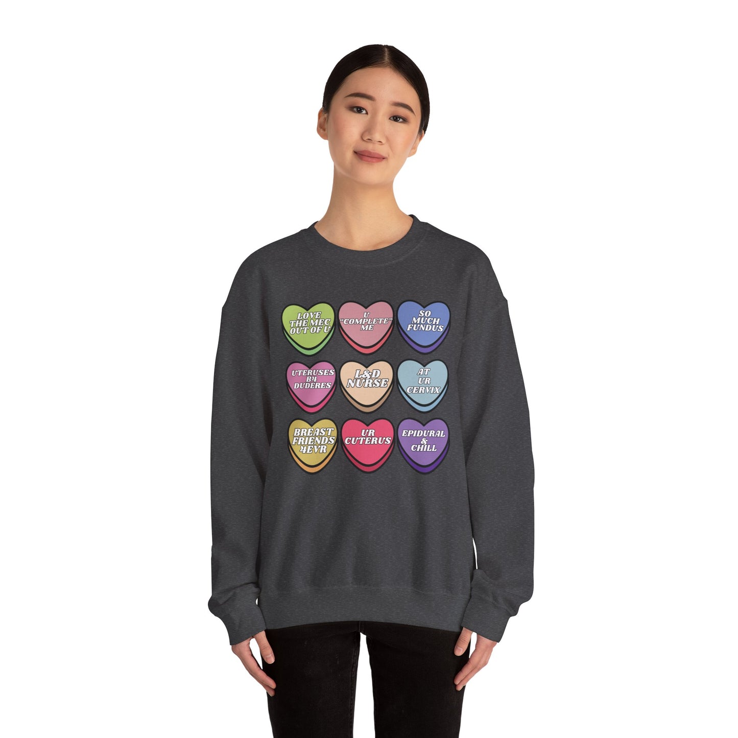 L&D Nurse Valentine’s Day Candy Heart Sweatshirt, funny Labor and Delivery  sayings, match your coworkers this Valentine’s Day
