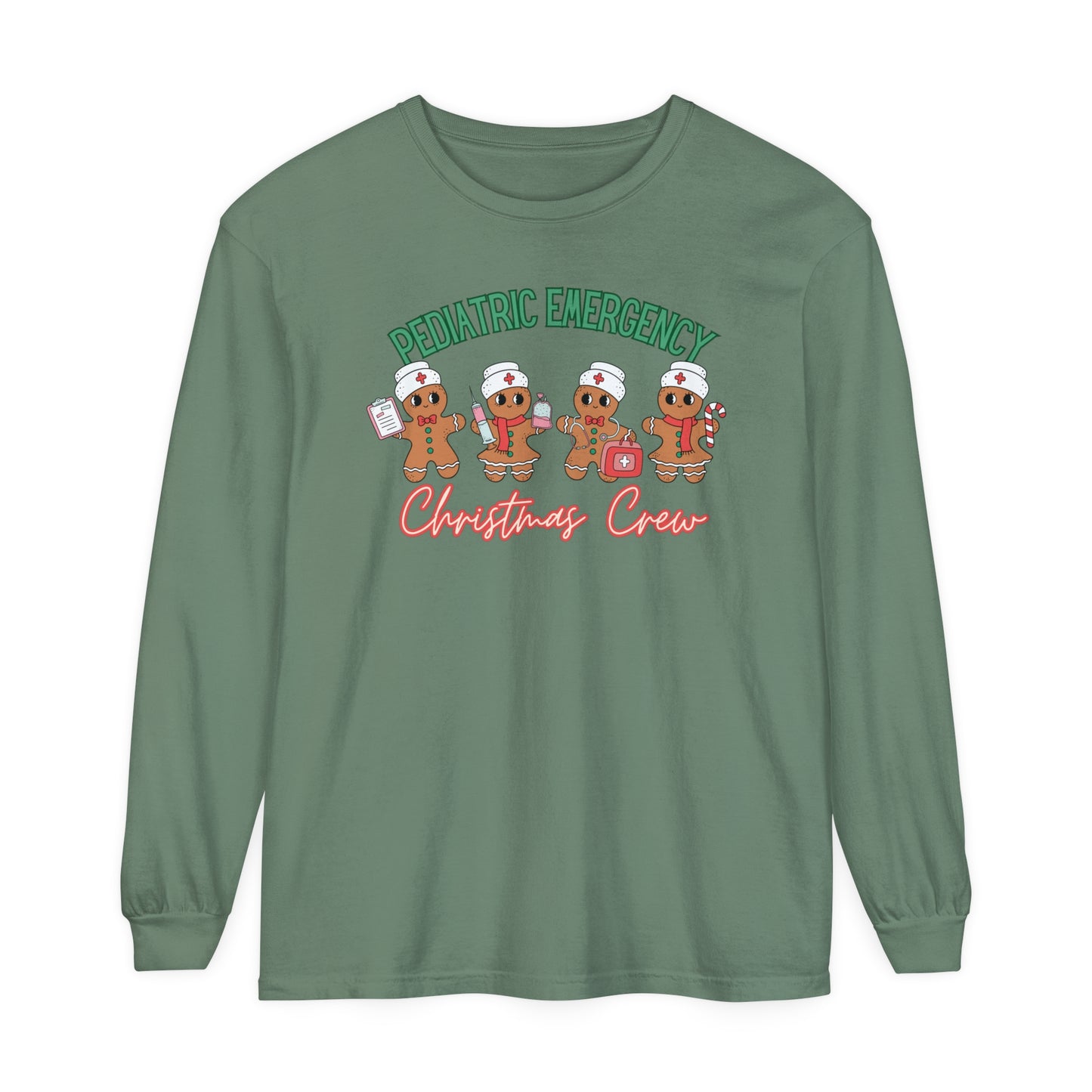 Pediatric Emergency Christmas Crew Gingerbread shirt, Christmas Long Sleeve Shirt, Nurse Christmas, comfort colors, Pediatric Department