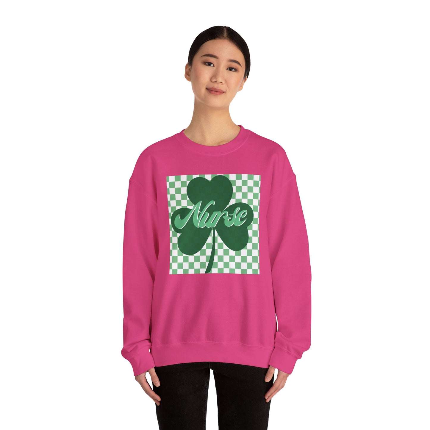 Retro Green Checkered Clover Nurse St. Patricks Clover Sweatshirt,  Heart RN, nurse, retro lucky nurse, ED RN Nurse St. Pattys Sweatshirt