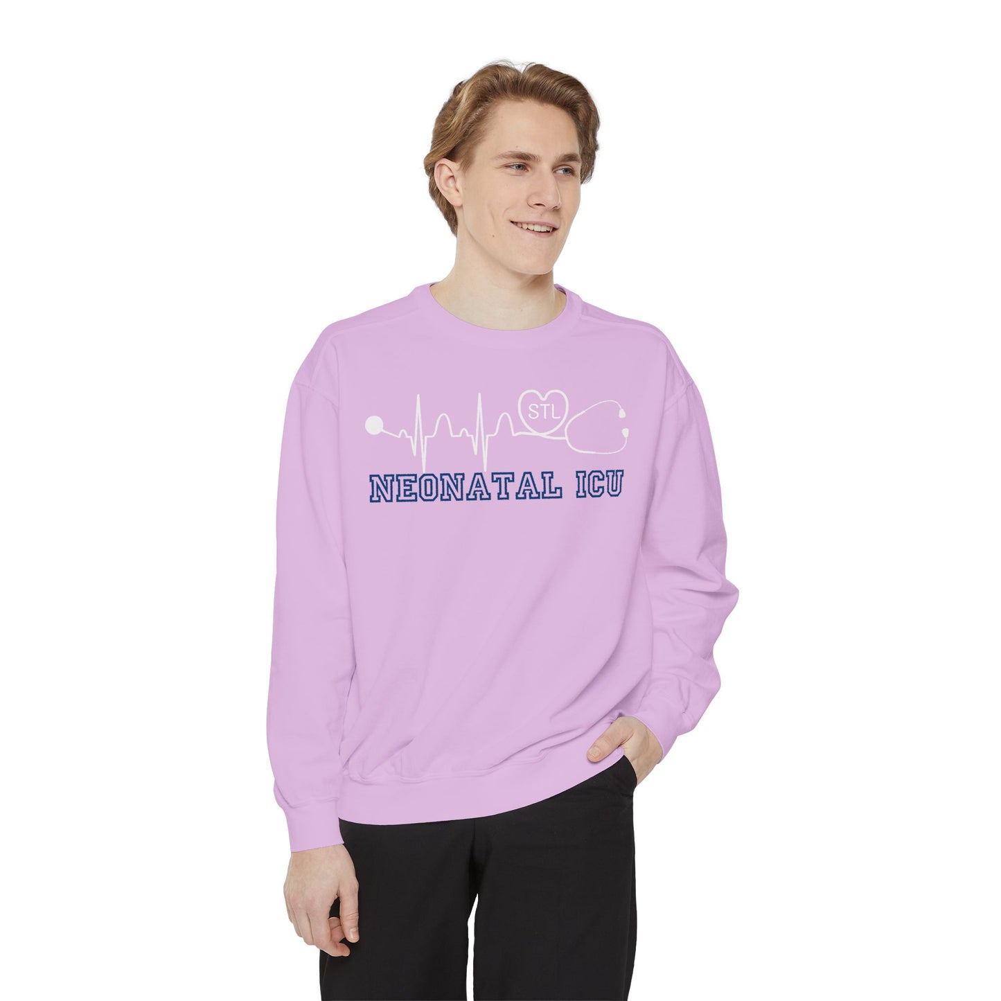 NICU STL EKG Comfort colors sweatshirt, cozy simple varsity letters EKG STL Heart Sweatshirt