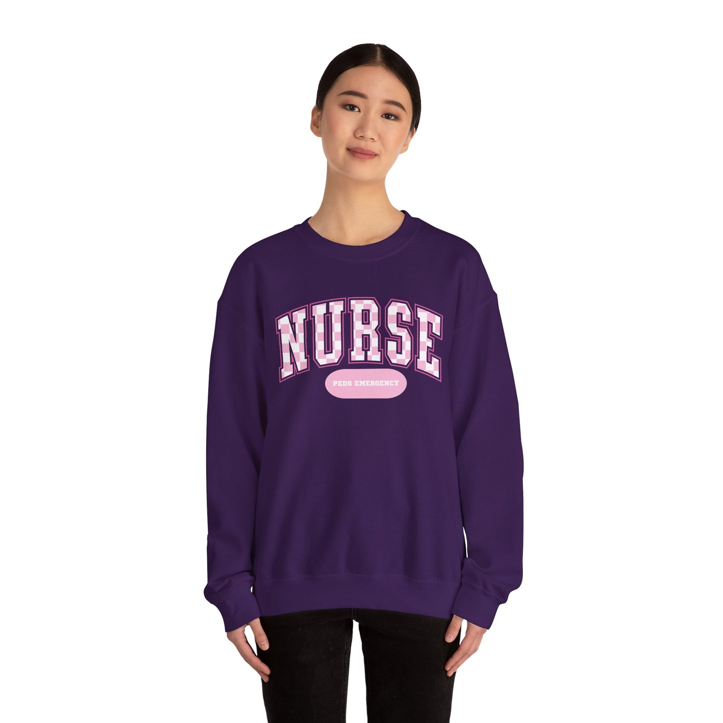 Retro Checkered Peds Emergency Varsity Letter Nurse Sweatshirt