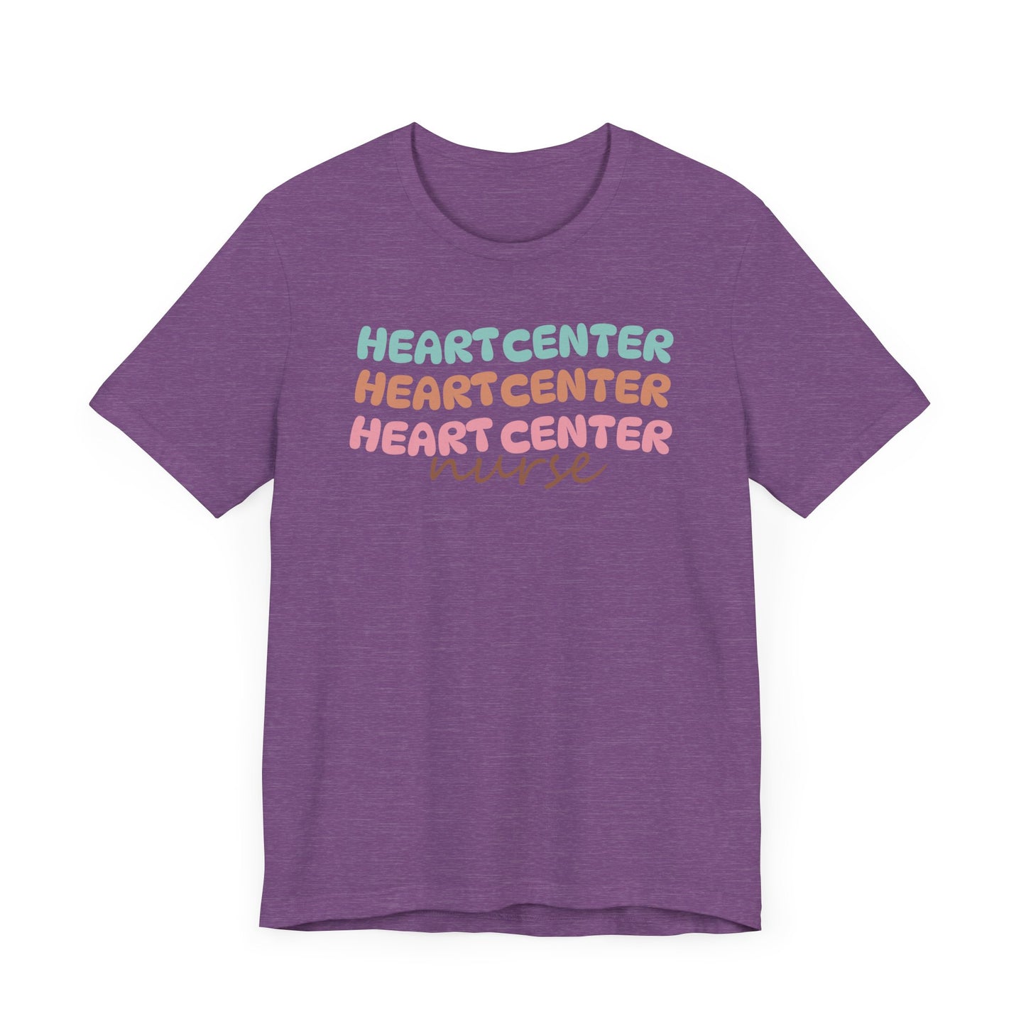Rainbow Heart Center Bella Canvas Tshirt, multicolor tshirt perfect for work or out.