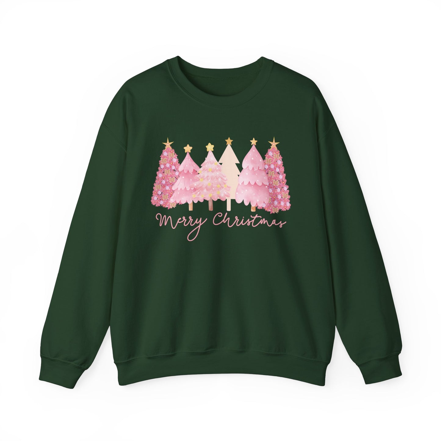 Cute pink Christmas Sweatshirt, beautiful pink and gold Christmas Trees