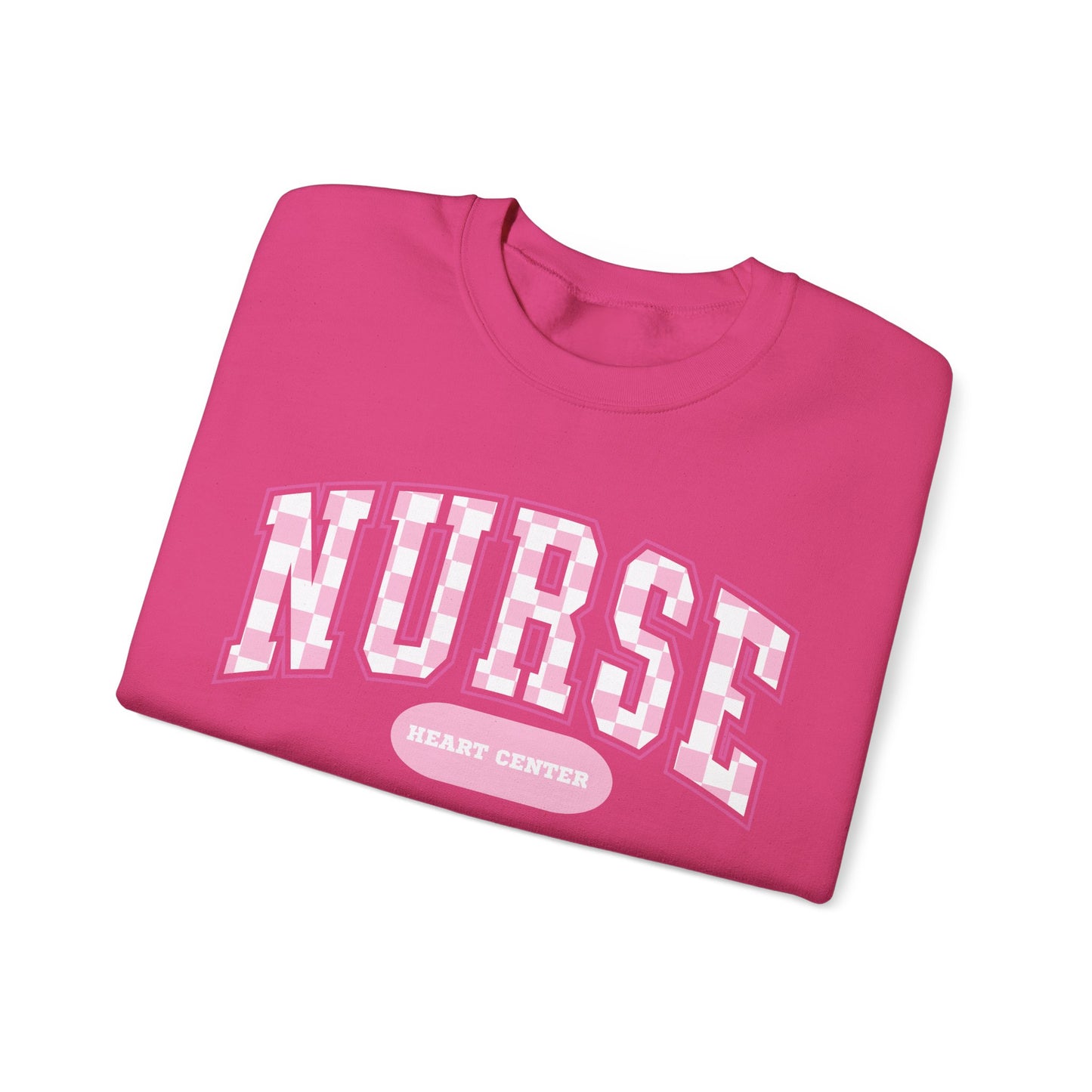 Retro Checkered Heart Center Varsity Letter Nurse Sweatshirt, Comfy Gildan Sweatshirt