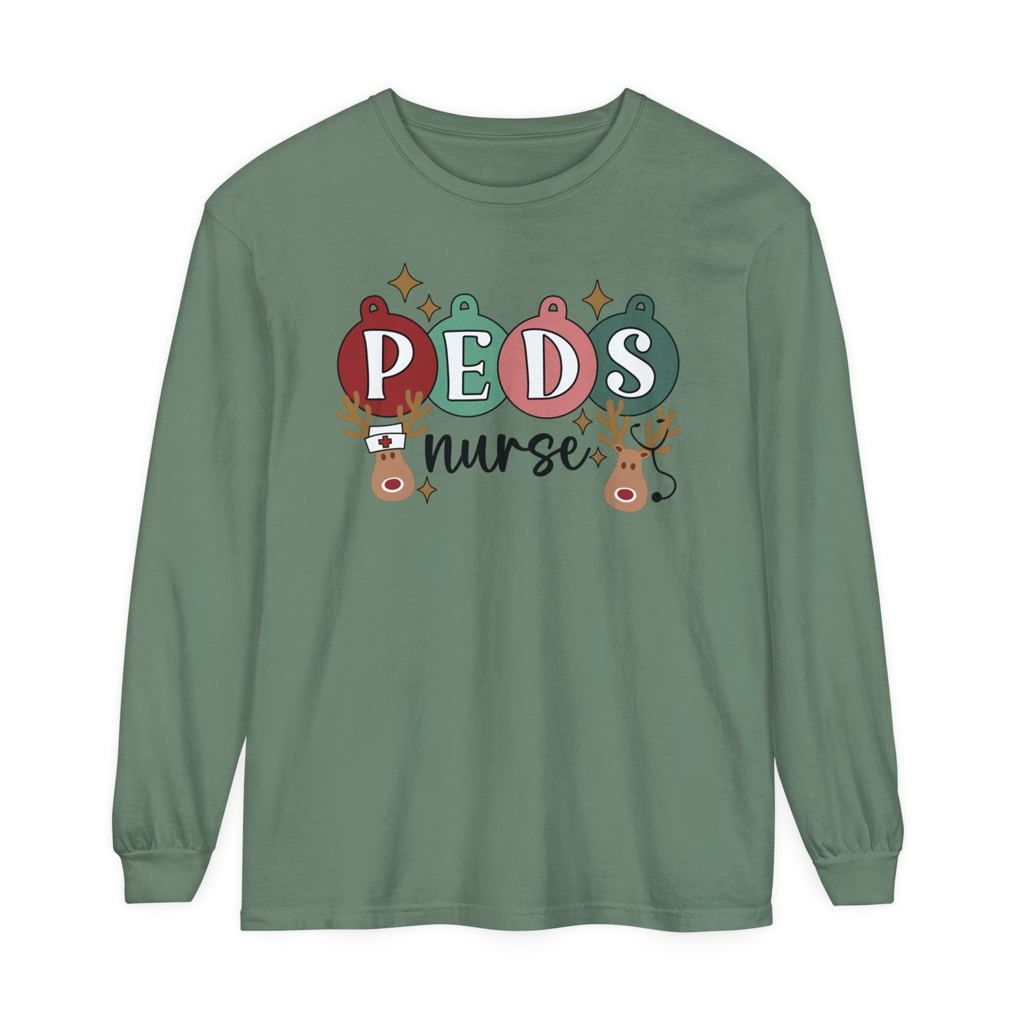 Christmas Nurse Shirt, Nurse Christmas Long Sleeve reindeer shirt, Peds nurse Christmas, Christmas comfort colors,