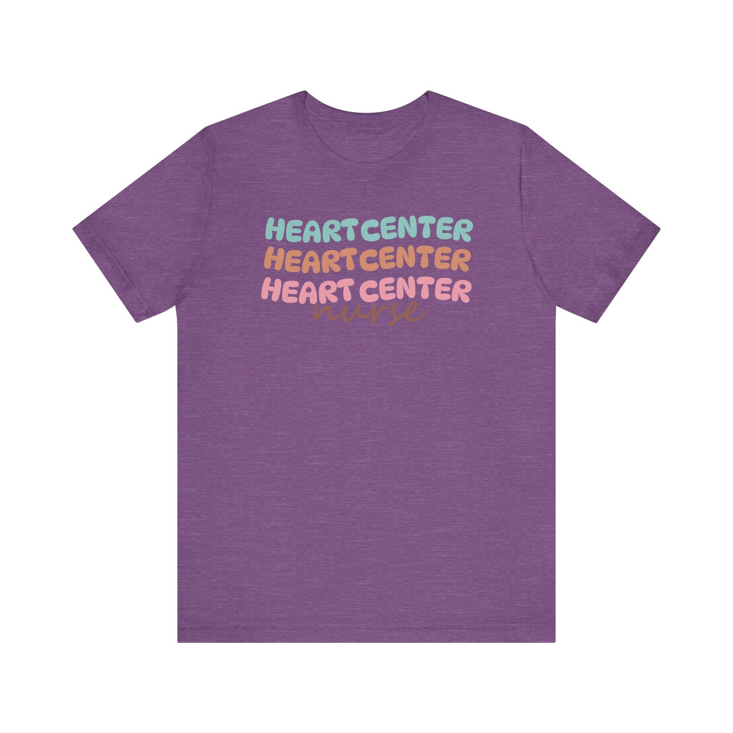Rainbow Heart Center Bella Canvas Tshirt, multicolor tshirt perfect for work or out.