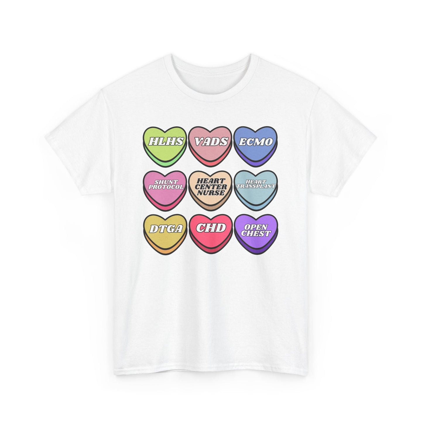 Heart Center Nurse Valentine’s Day Gildan Heavy Cotton T shirt , Cute Candy Heart Sayings, match your coworkers this Valentine’s Day